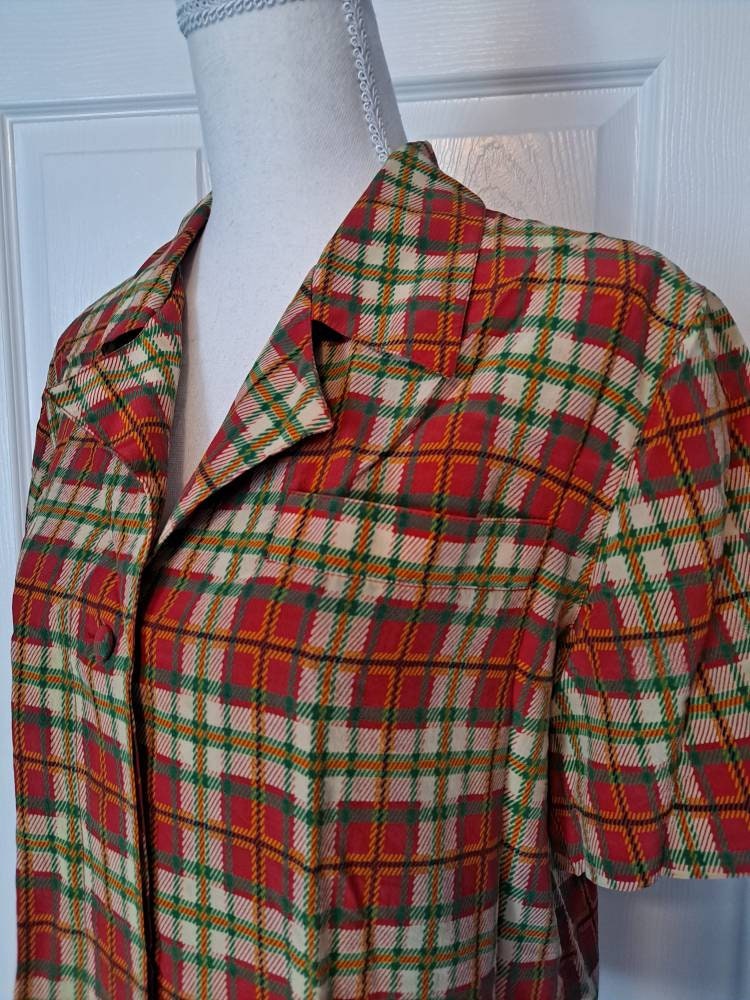 80s Vintage Bright Plaid Silk Blouse By Sandra Roth - Image 9