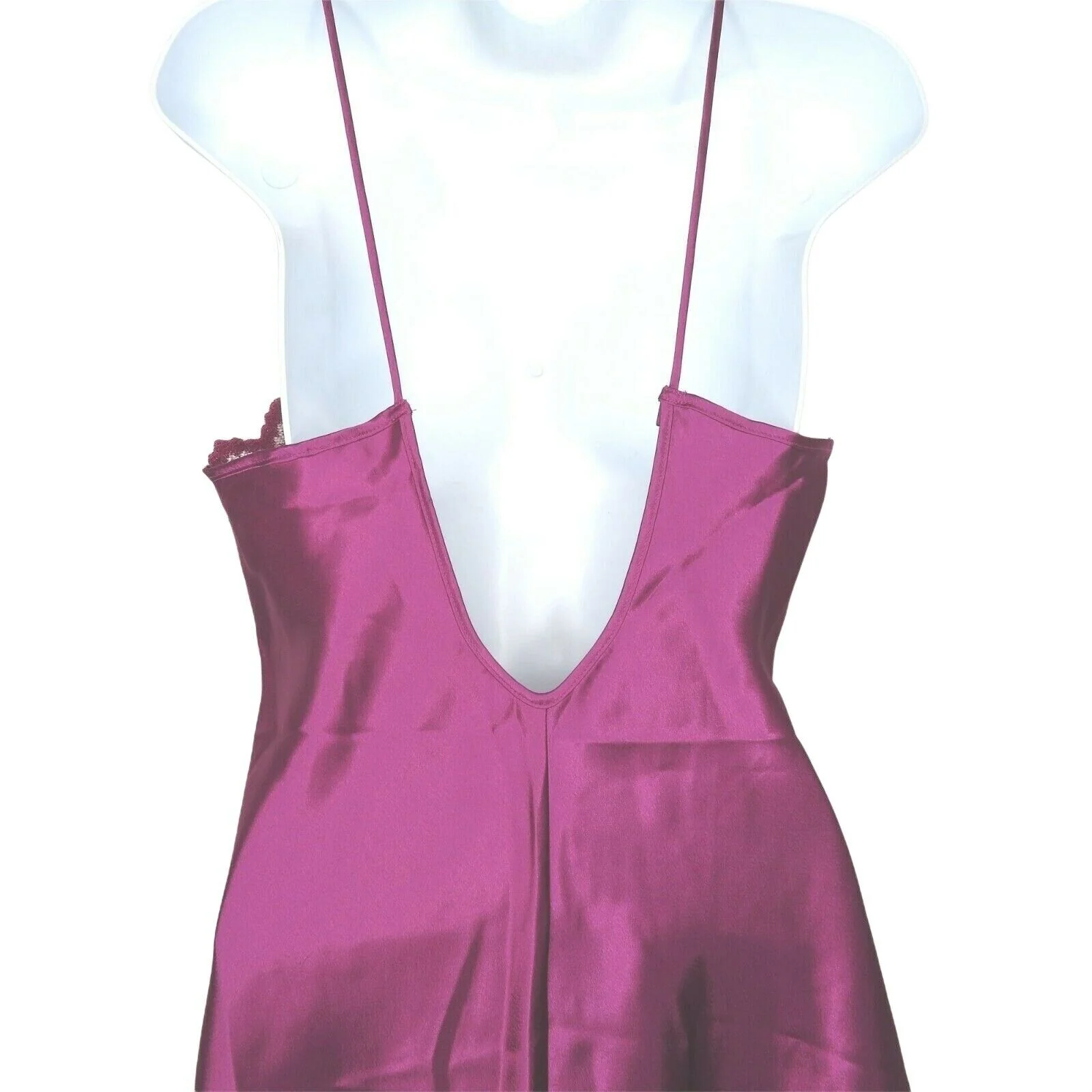 Vintage 80s Satin Slip Nightgown M Mulberry Purple Lace Knee Length Low Back by Inner Most - Image 10