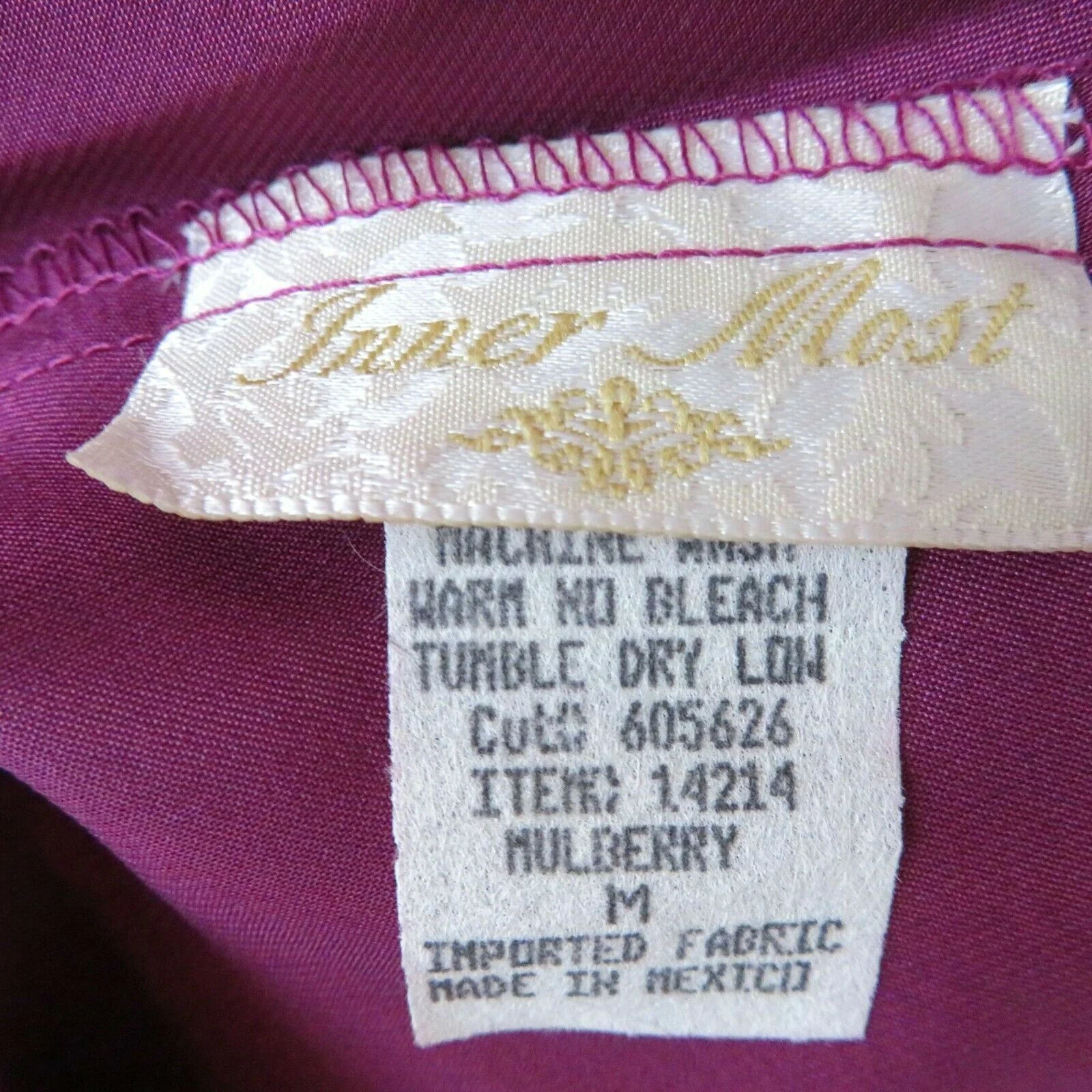 Vintage 80s Satin Slip Nightgown M Mulberry Purple Lace Knee Length Low Back by Inner Most - Image 5