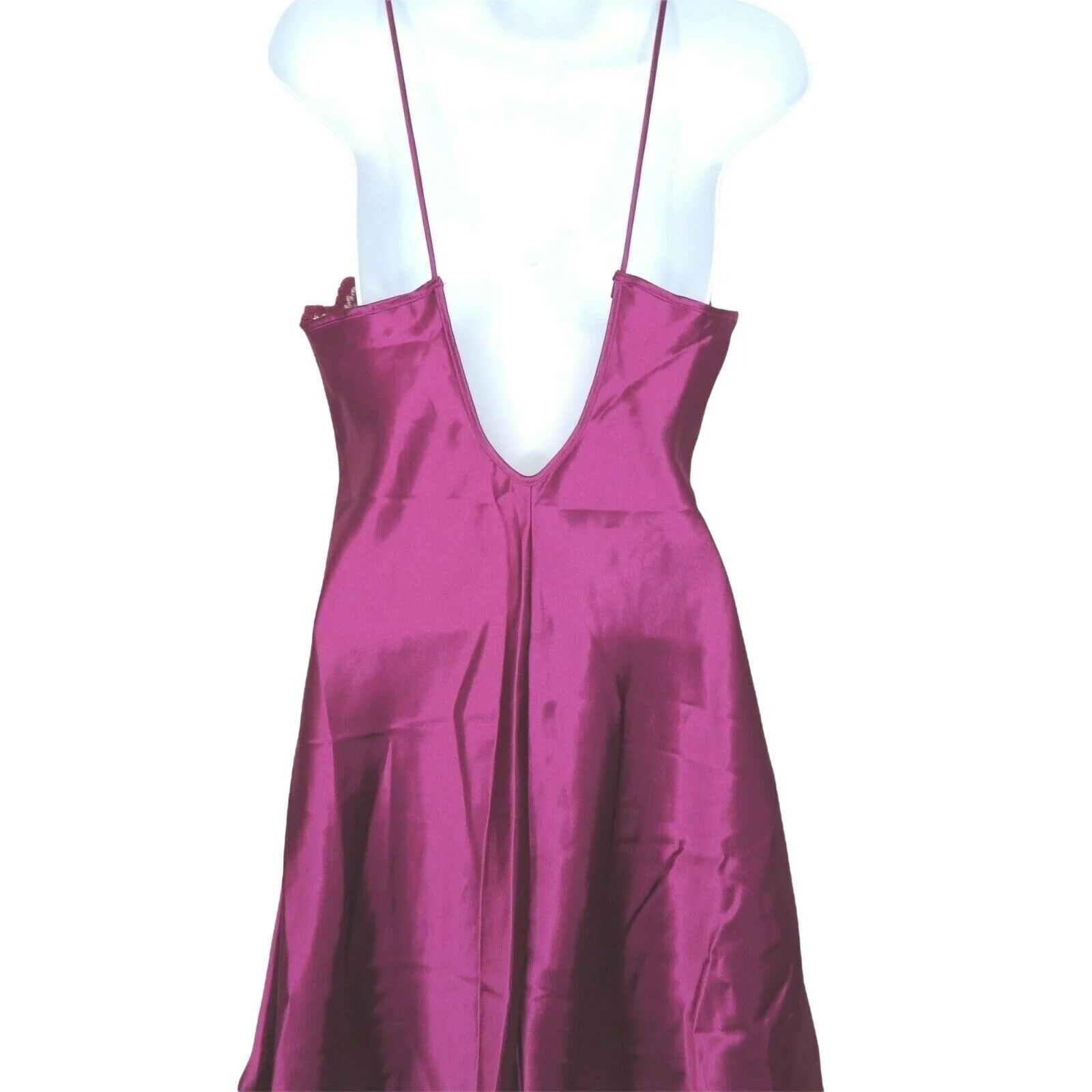 Vintage 80s Satin Slip Nightgown M Mulberry Purple Lace Knee Length Low Back by Inner Most - Image 9