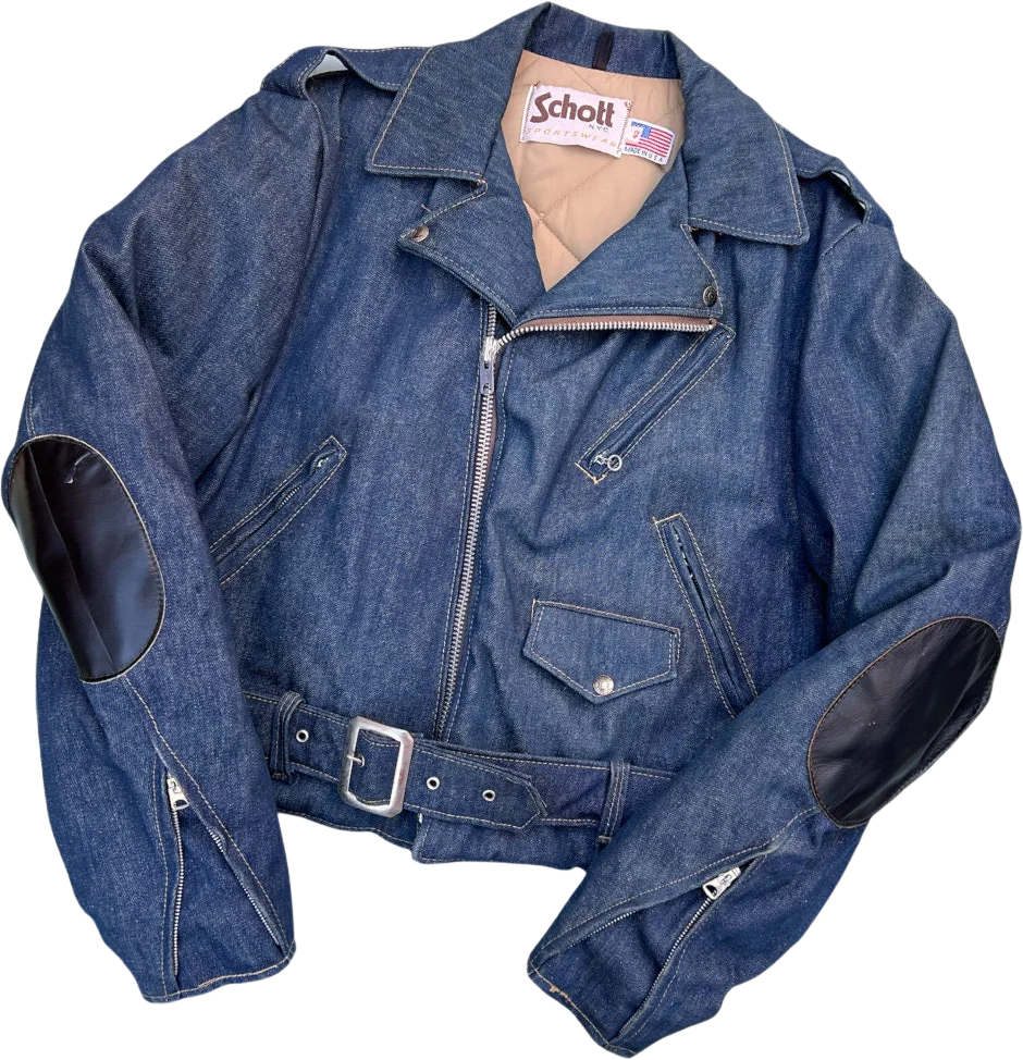 Vintage 80s Schott Motorcycle Jacket Men’s Blue Denim by Schott