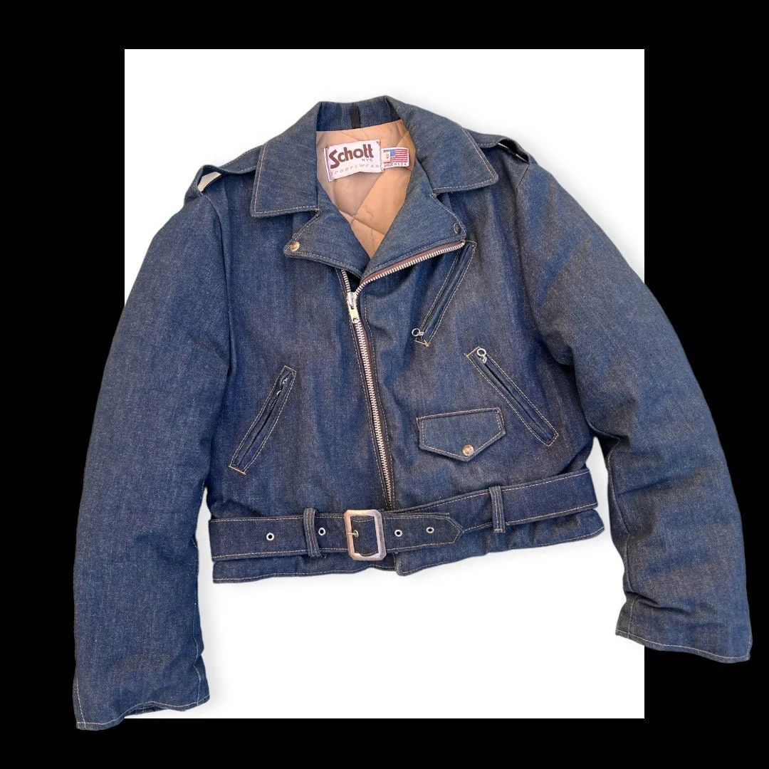 Vintage 80s Schott Motorcycle Jacket Men’s Blue Denim by Schott - Image 4