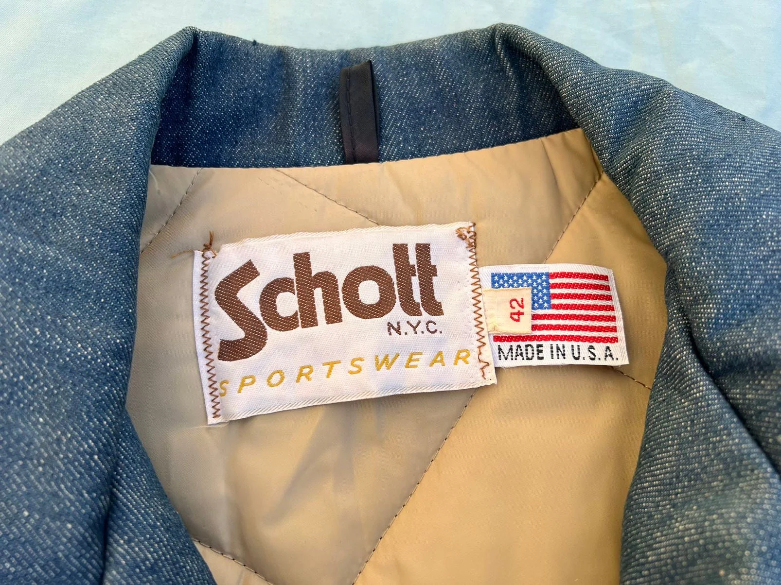 Vintage 80s Schott Motorcycle Jacket Men’s Blue Denim by Schott - Image 5