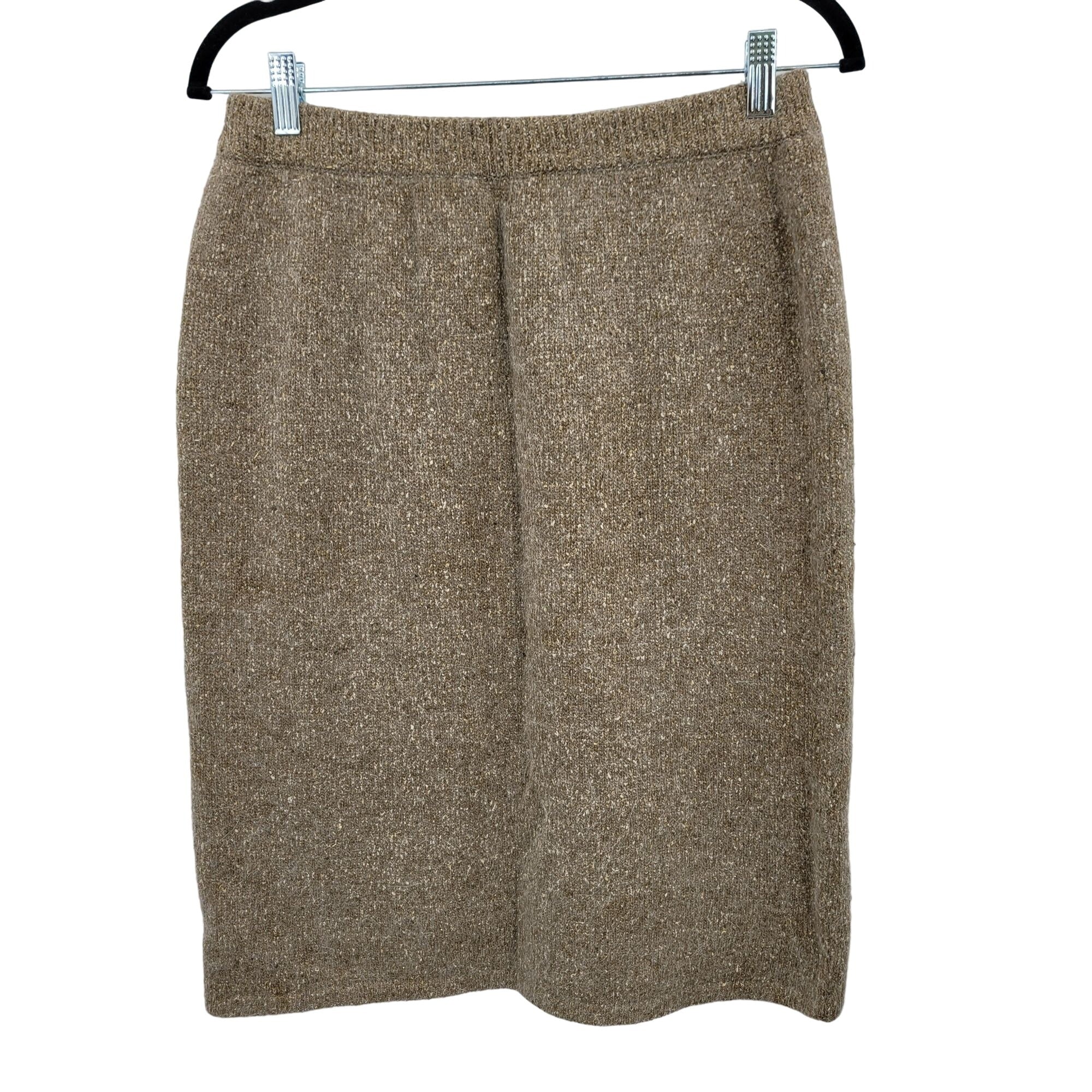 Vintage 80s Segue Skirt Knit Straight Silk Angora Wool Tea Length Sweater Tan M by Segue - Image 2