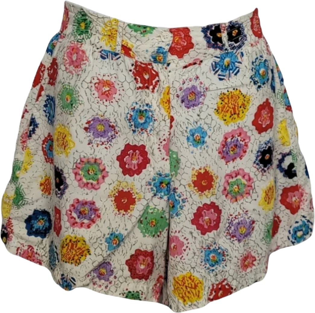 Vintage 80s Shorts High Waist Rainbow Floral Mid Length Rayon M by JouJou