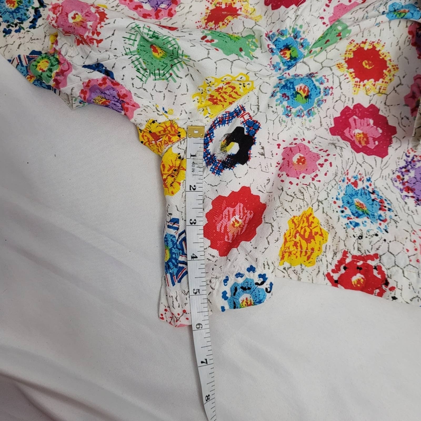 Vintage 80s Shorts High Waist Rainbow Floral Mid Length Rayon M by JouJou - Image 8