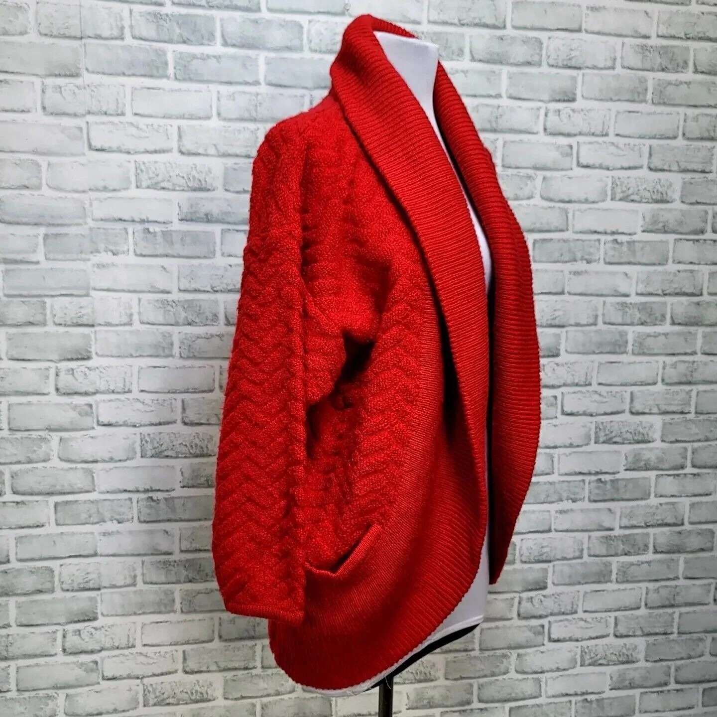 80s Red Chunky Knit Cowl Oversized Cardigan Sweater By Sideffects - Image 4