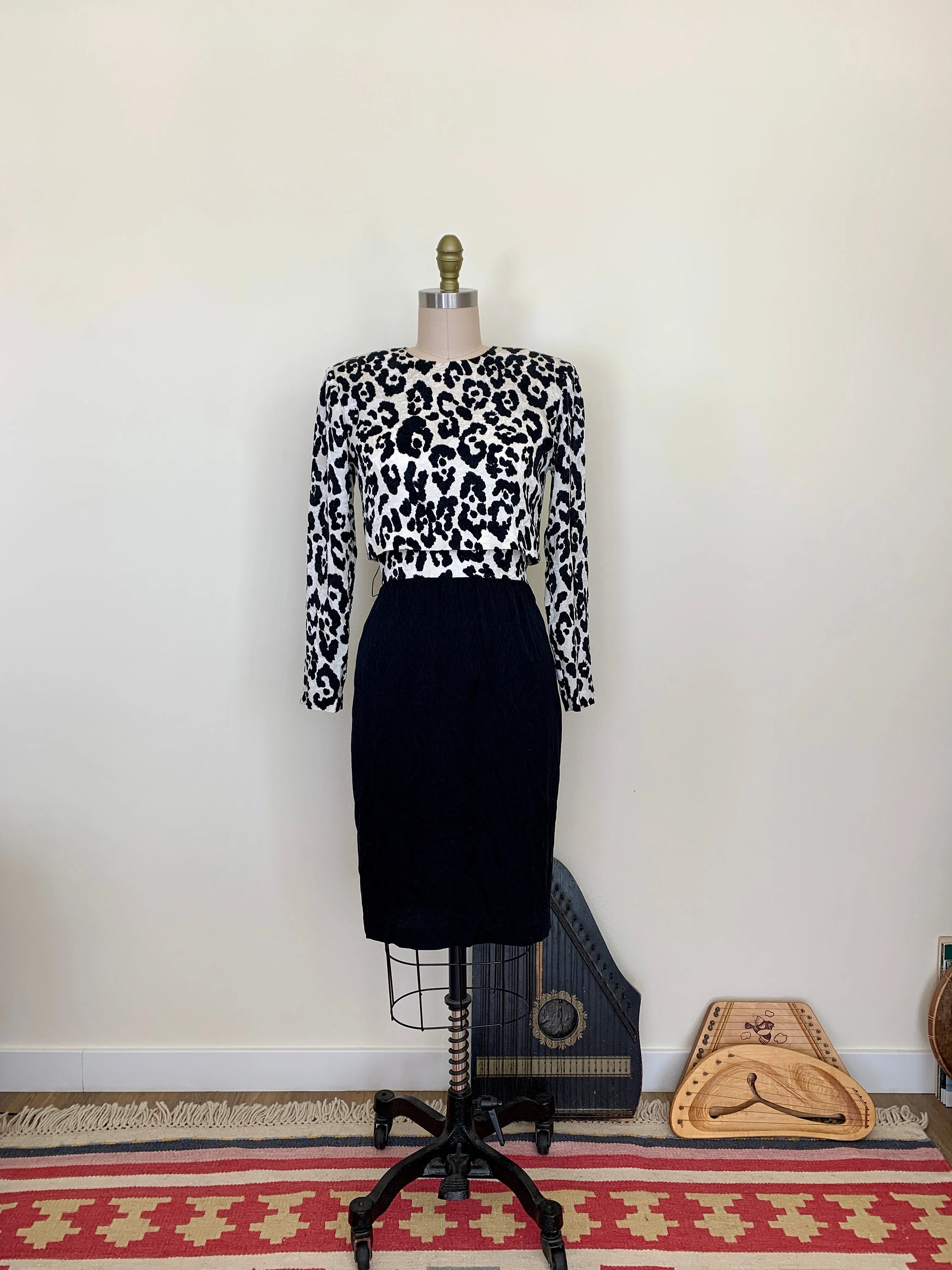 Vintage 80s Silk Glam New Wave Midi Dress Sz 4 by ST Gillian - Image 3