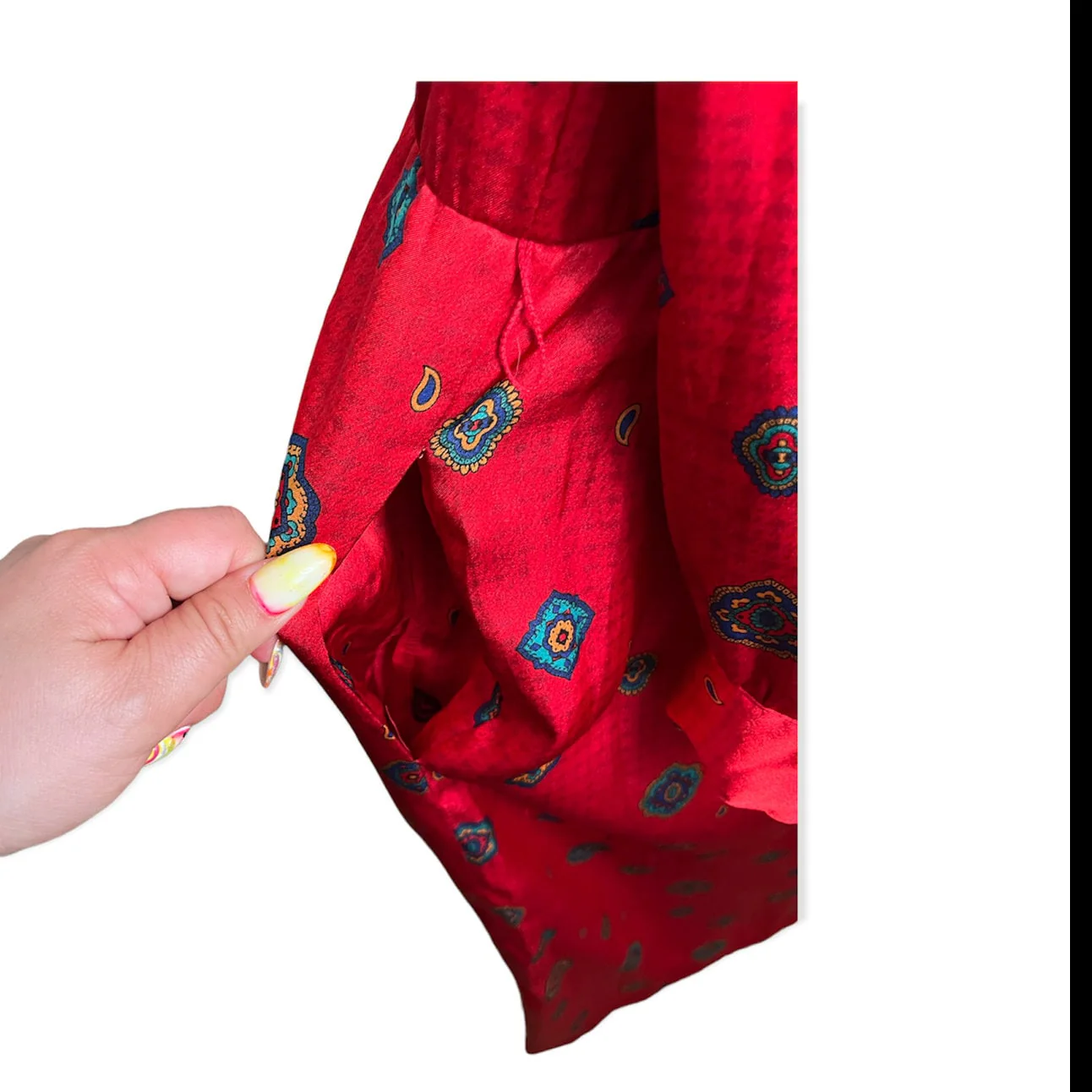 Vintage 80s Silky Red Scarf Long Sleeve Shift Dress Pockets Size 8 Med by Talbots - Image 5