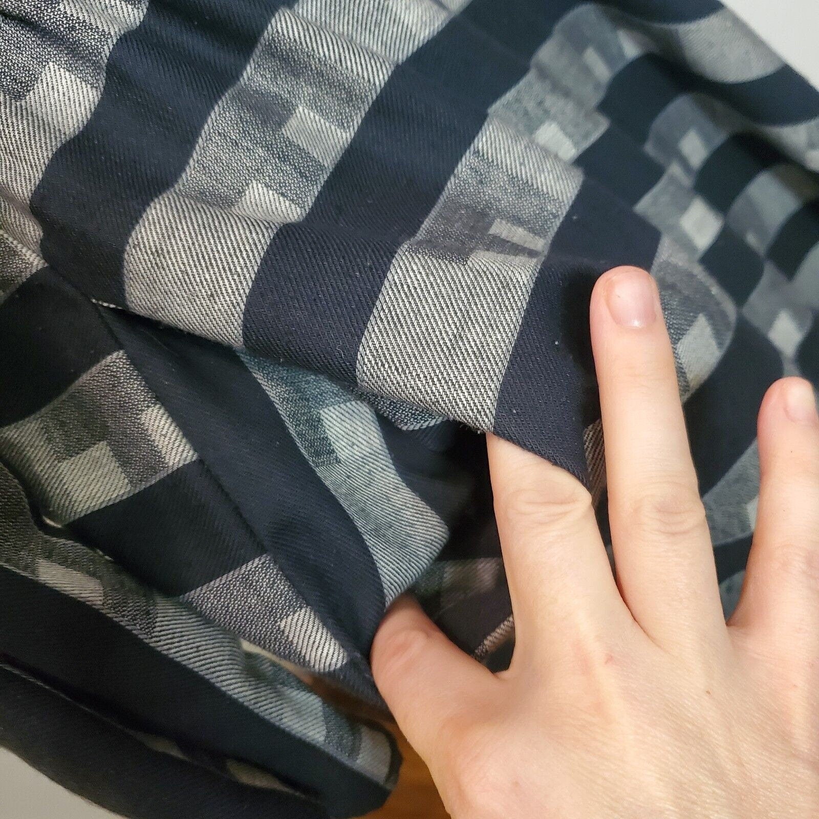 Vintage 80s Size Large Popover Casual Shirt Dress Midi Gray Black Striped Longsleeve - Image 9