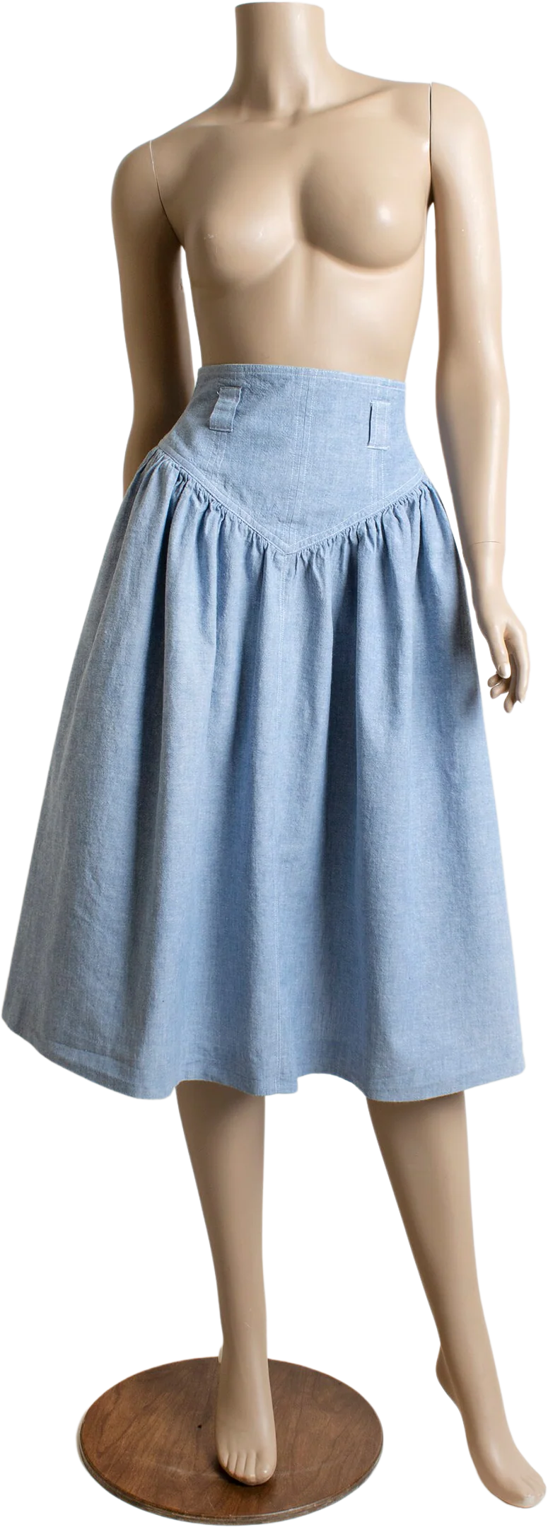 Vintage 80s Skirt - Basque Waist Denim Jean Style Preppy Cotton Skirt - Prairie Flare - Western Look - Pockets - Small 26" Waist by J. G. Hook