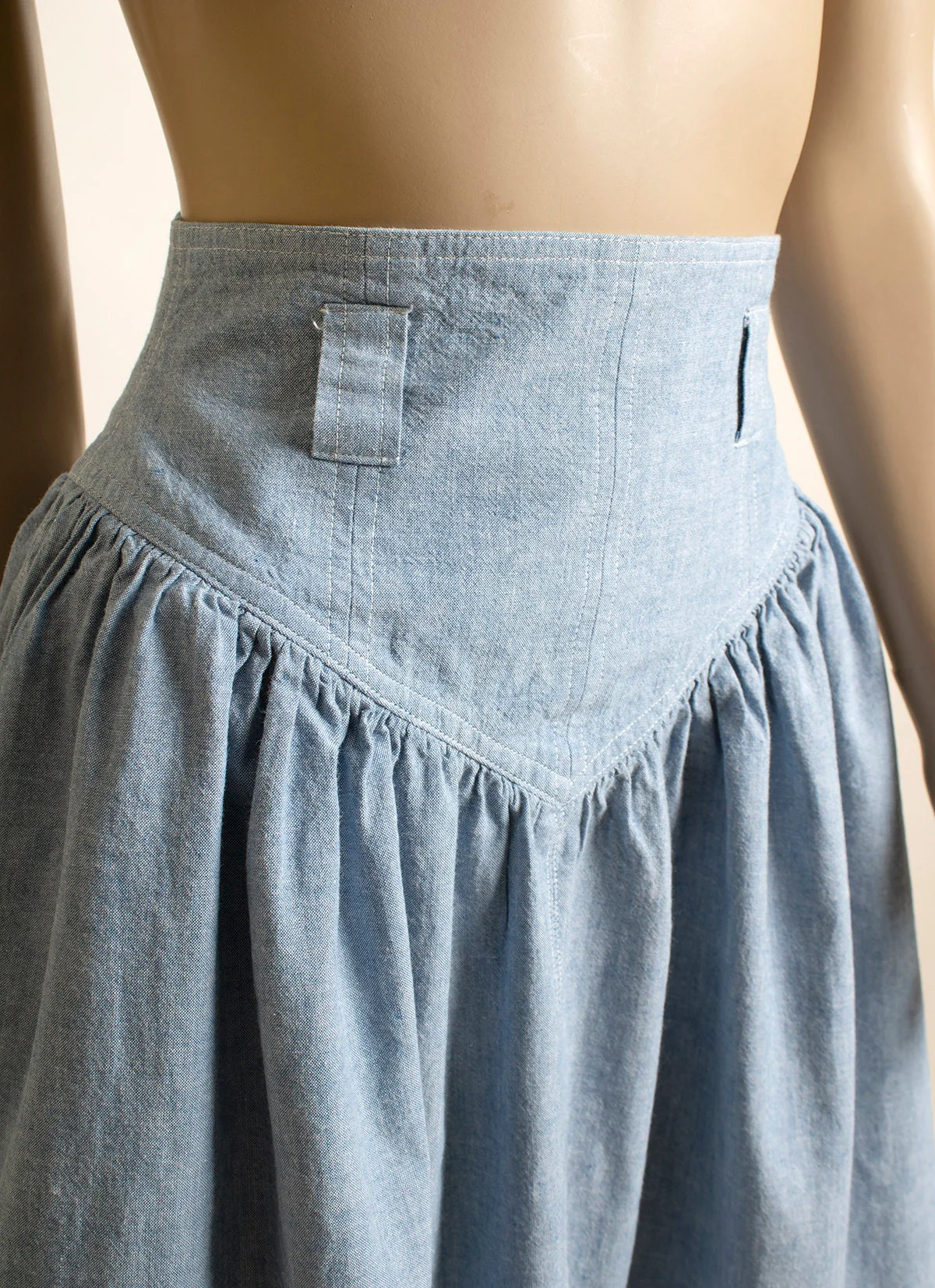 Vintage 80s Skirt - Basque Waist Denim Jean Style Preppy Cotton Skirt - Prairie Flare - Western Look - Pockets - Small 26" Waist by J. G. Hook - Image 7