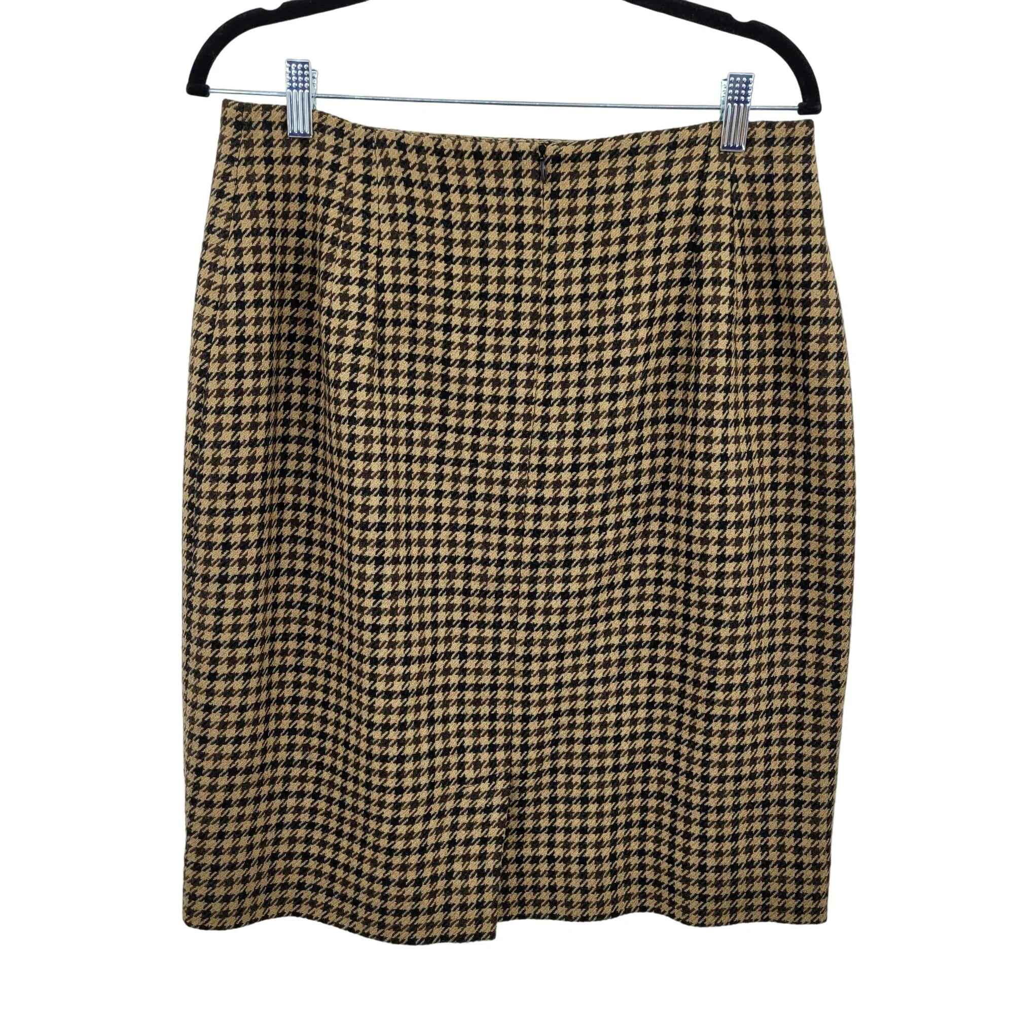 Vintage 80s Skirt Wool Tea Length Straight Houndstooth Plaid Academia Tan M by Jones New York - Image 2