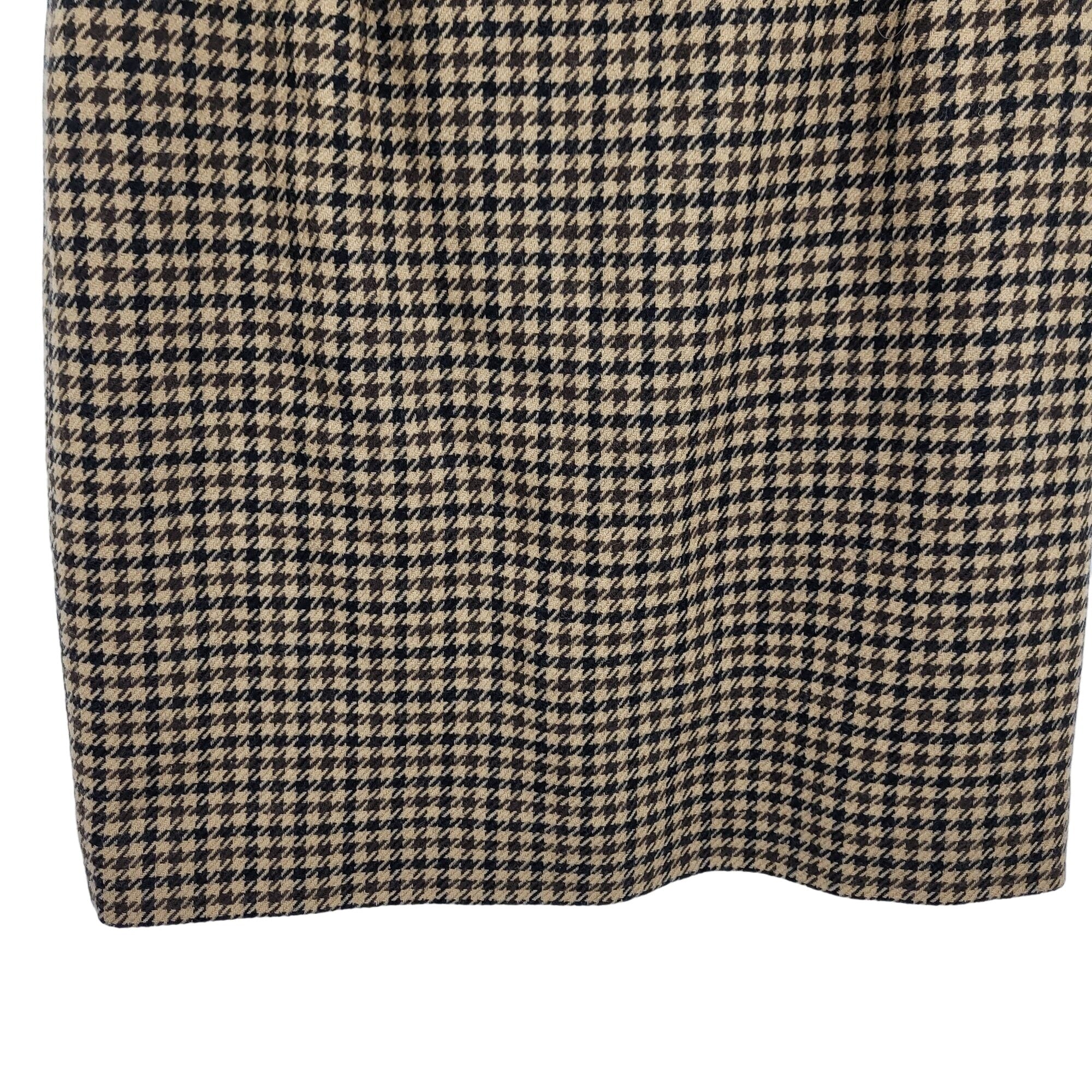 Vintage 80s Skirt Wool Tea Length Straight Houndstooth Plaid Academia Tan M by Jones New York - Image 5