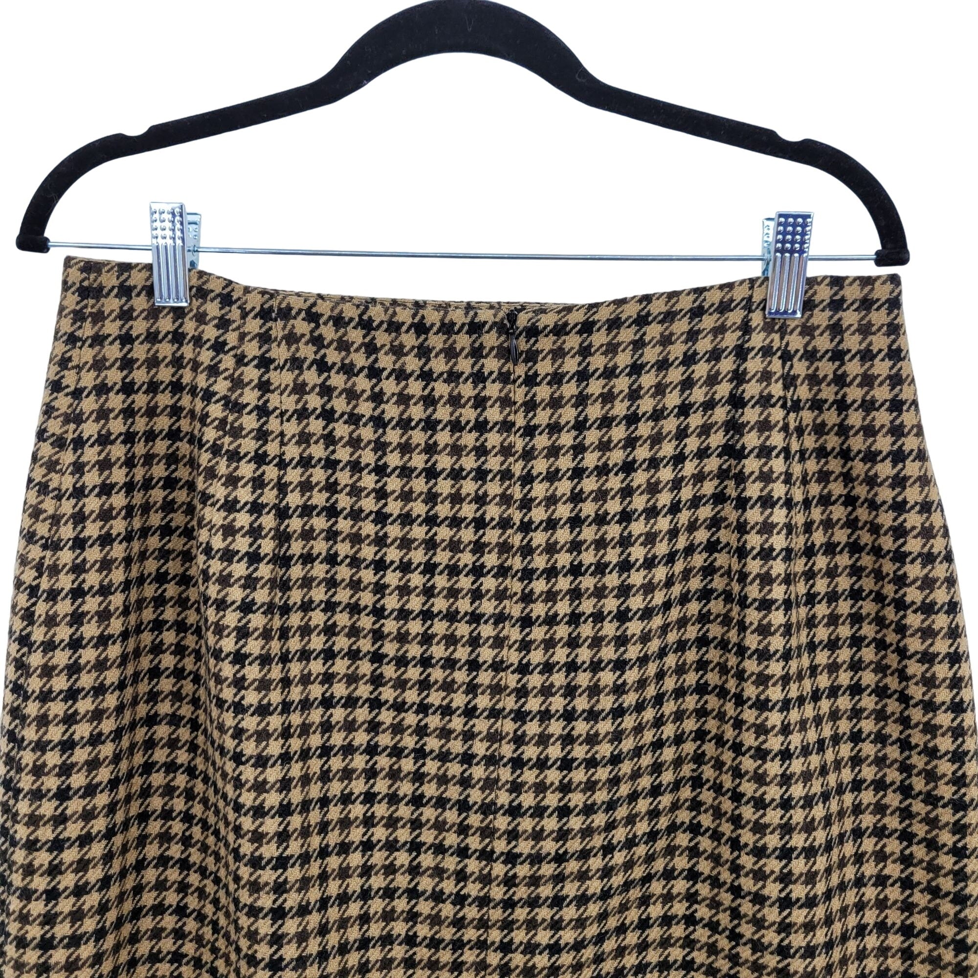Vintage 80s Skirt Wool Tea Length Straight Houndstooth Plaid Academia Tan M by Jones New York - Image 6