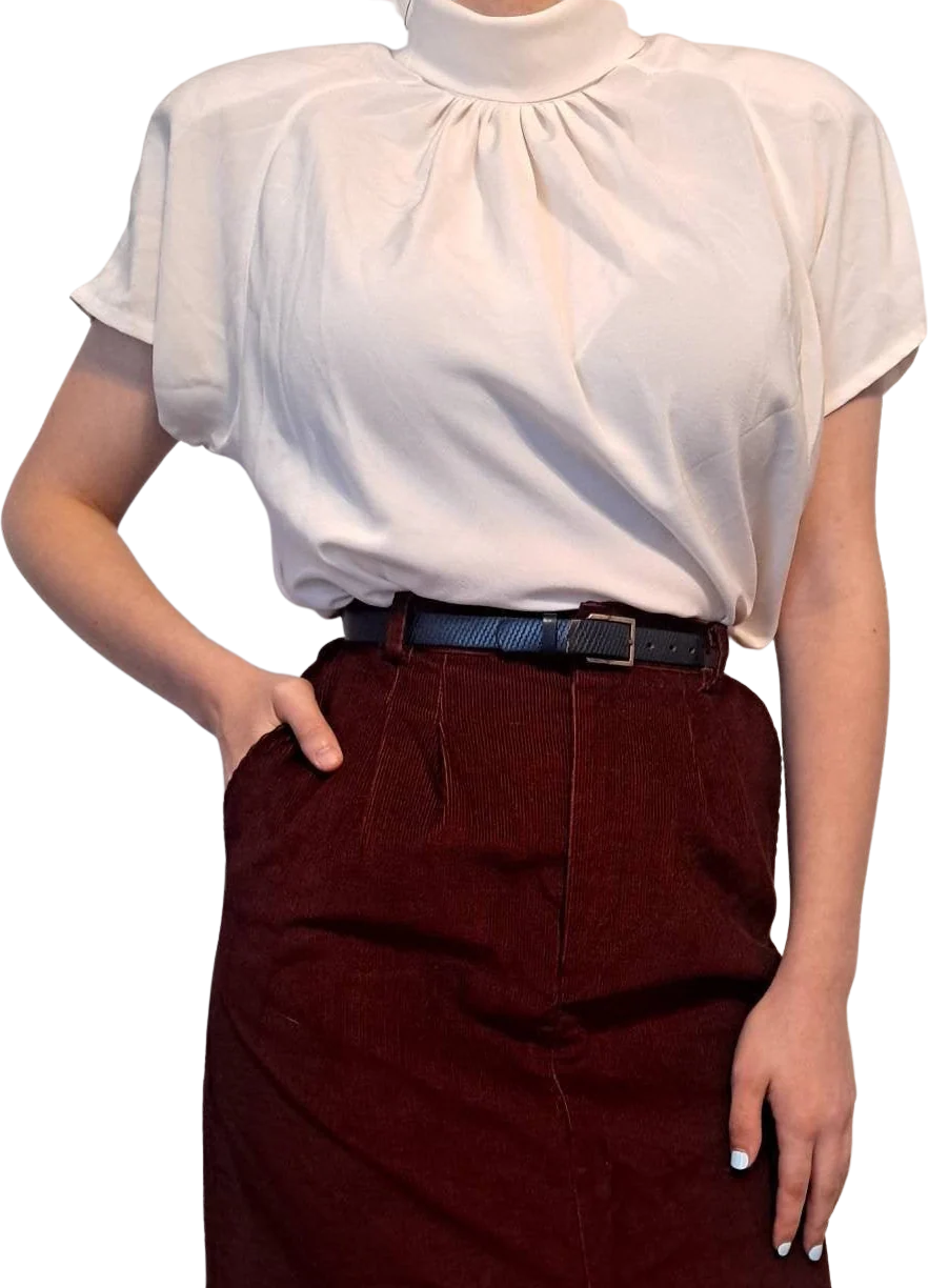80s Vintage Off White High Neck Blouse By Sonya Ratay For San Andre