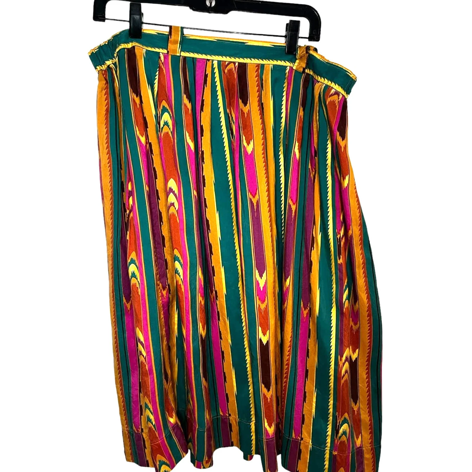 Vintage 80s Southwestern Silk Skirt Gold Teal Tan Fall Large by Diane Gilman - Image 2