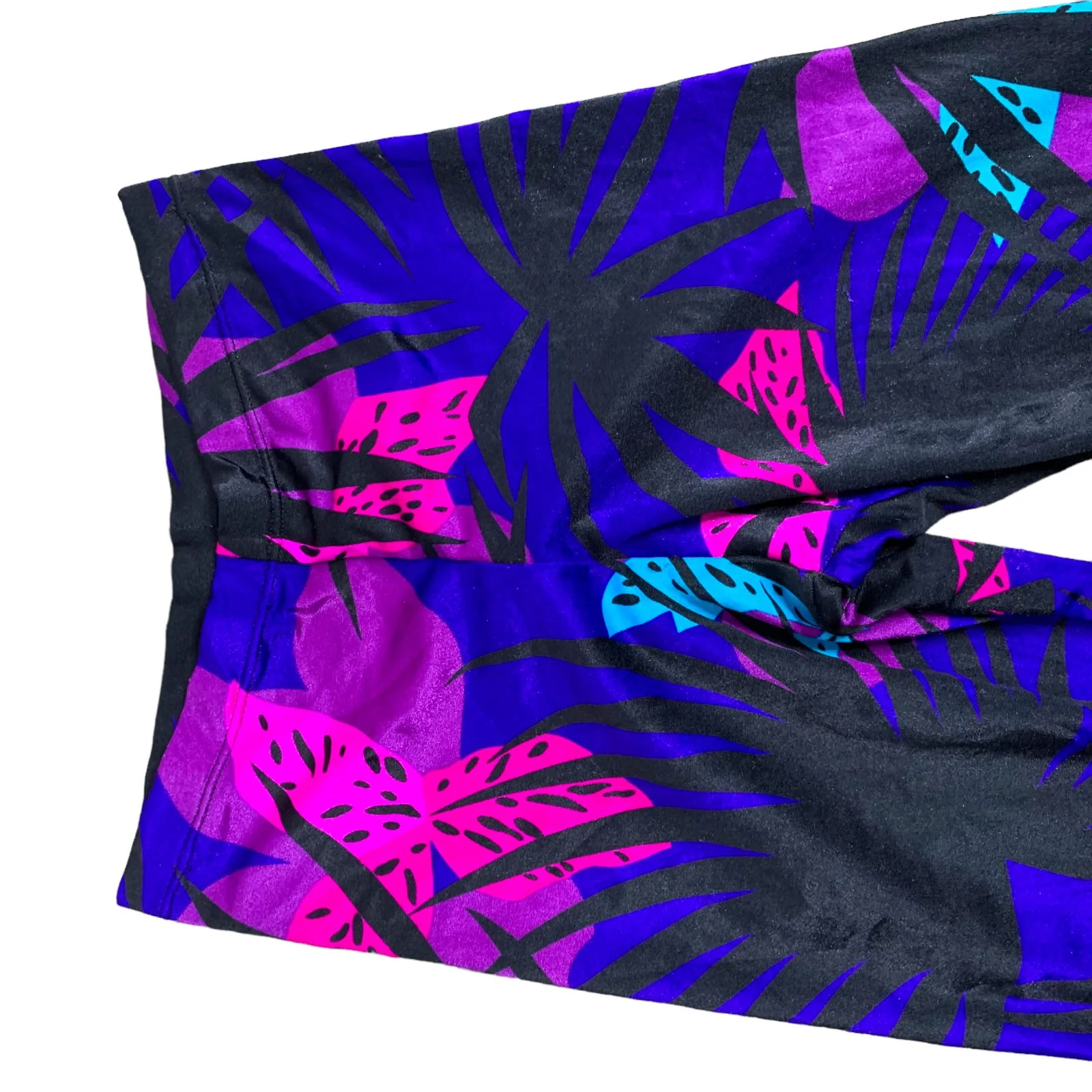 Vintage 80s Spandex Stirrup Athletic Leggings S Blue Purple Floral by Pro Leisure Wear - Image 2