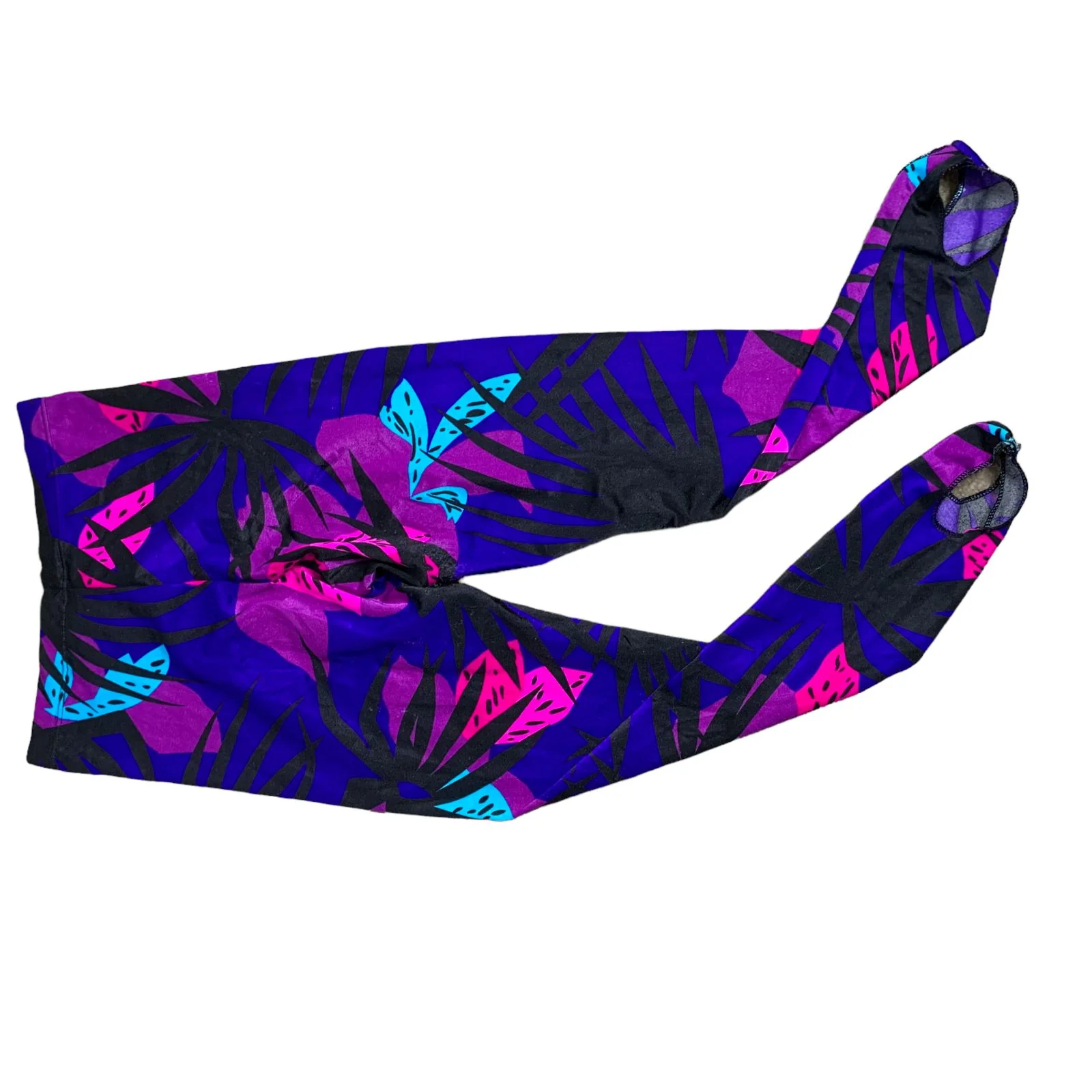Vintage 80s Spandex Stirrup Athletic Leggings S Blue Purple Floral by Pro Leisure Wear - Image 3