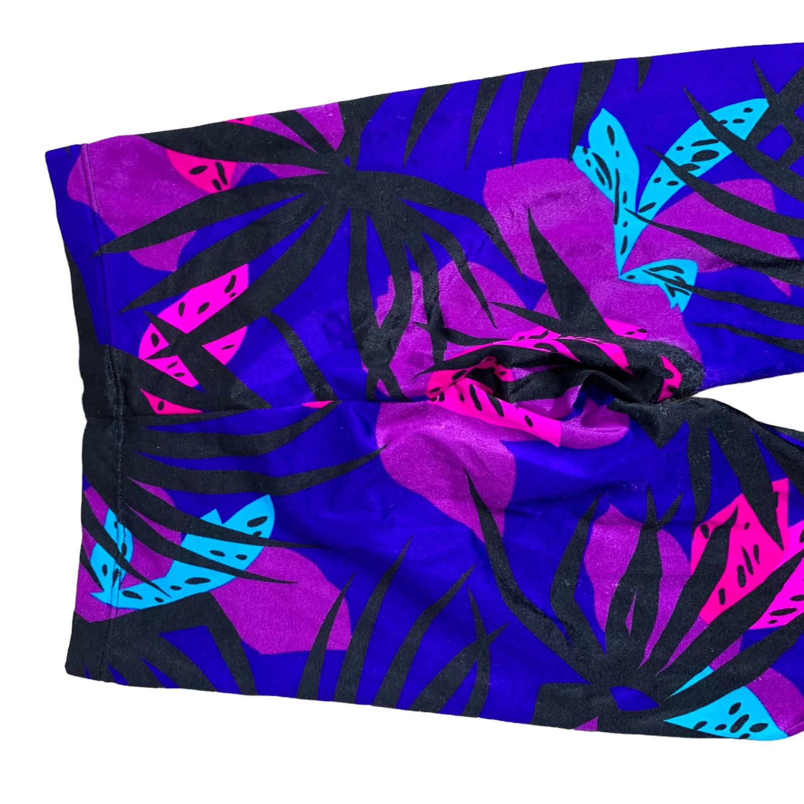 Vintage 80s Spandex Stirrup Athletic Leggings S Blue Purple Floral by Pro Leisure Wear - Image 4