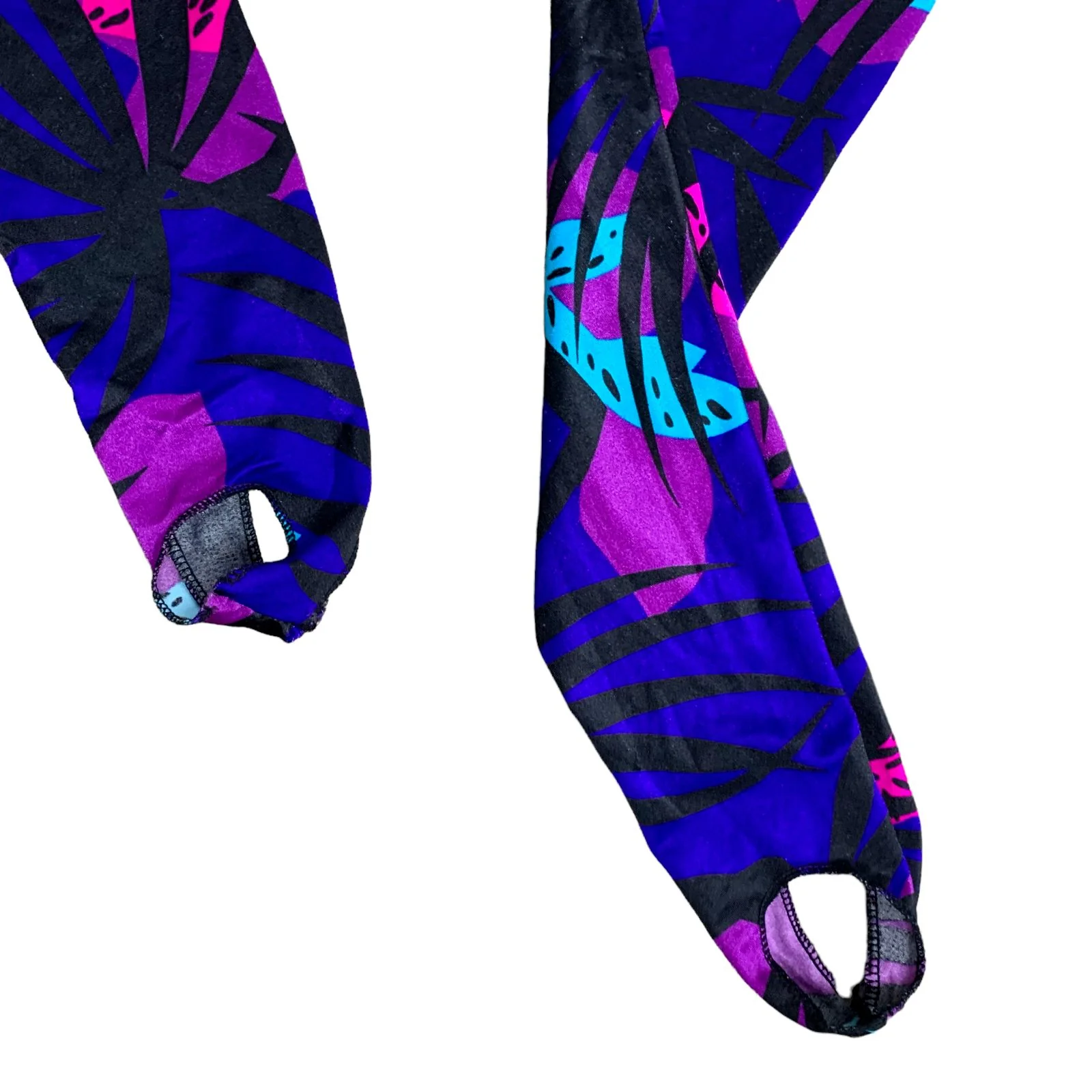 Vintage 80s Spandex Stirrup Athletic Leggings S Blue Purple Floral by Pro Leisure Wear - Image 5