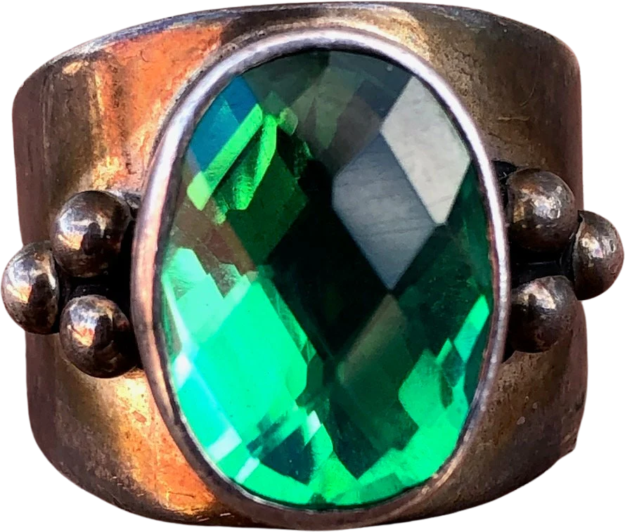 80s Vintage Statement Ring Green Glass Signed P. Bennett Sz 6. 5 By Native
