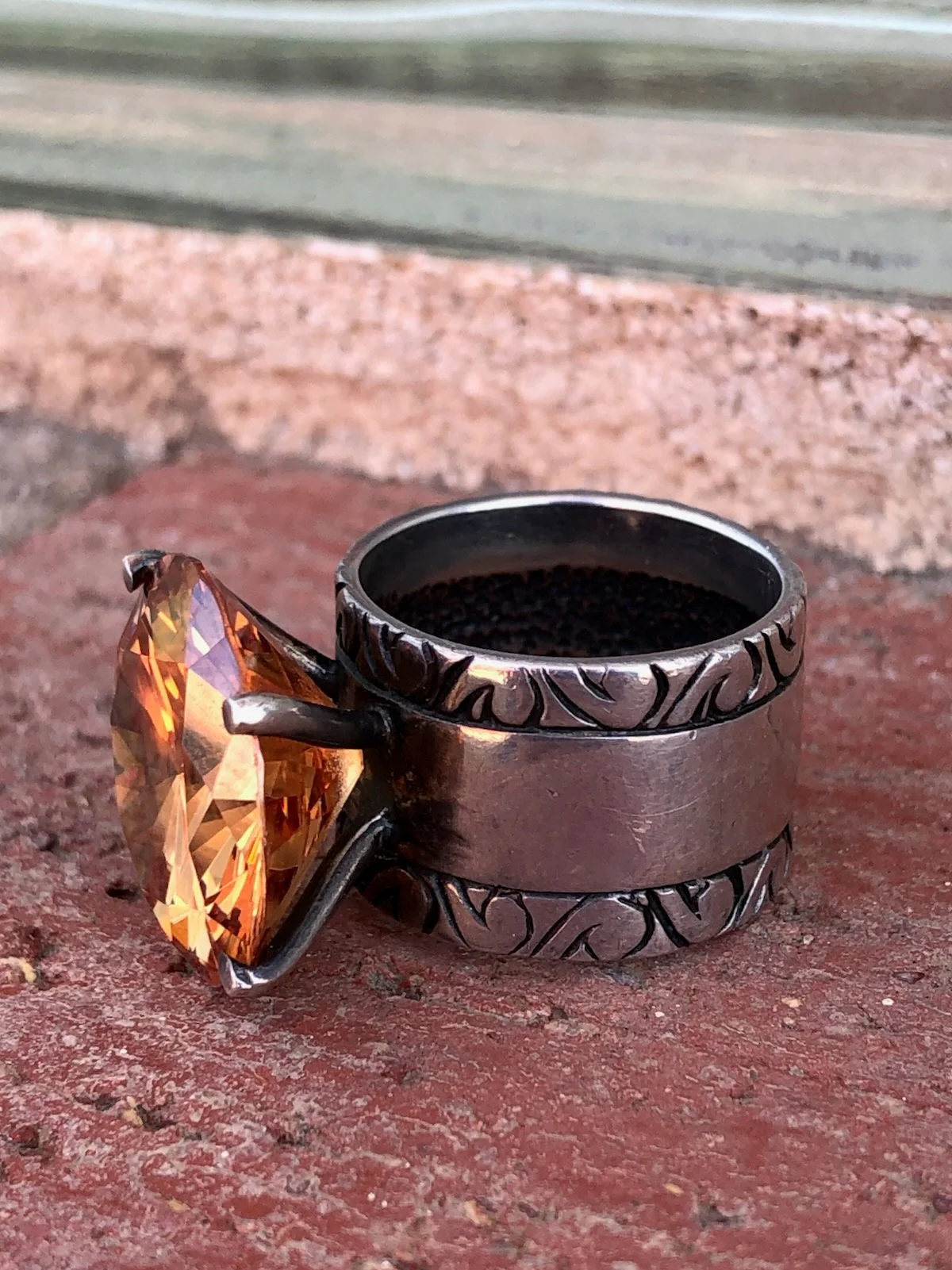 80s Vintage Statement Ring Topaz Glass Sz 7. 5 By Artisan - Image 4