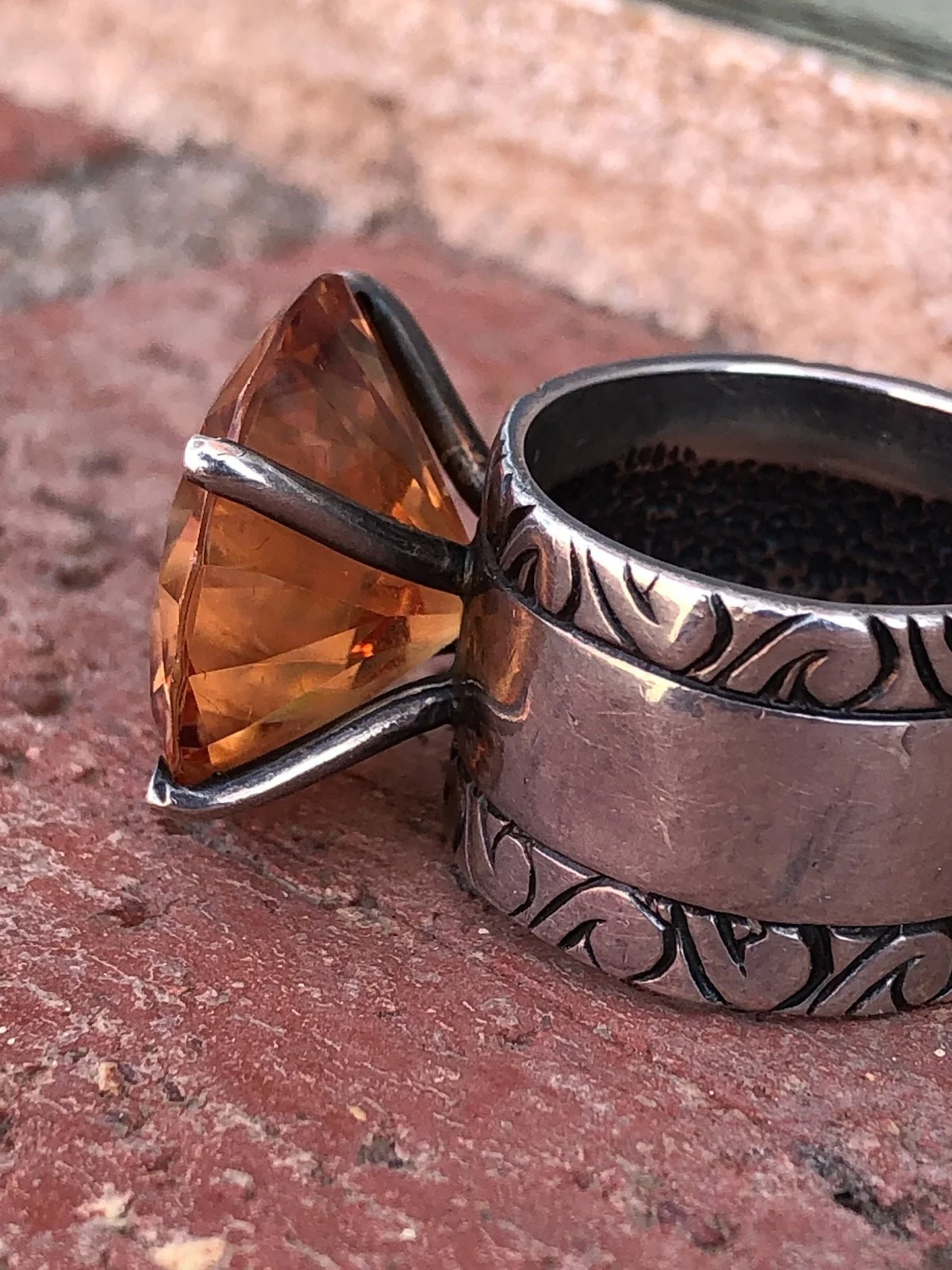 80s Vintage Statement Ring Topaz Glass Sz 7. 5 By Artisan - Image 5