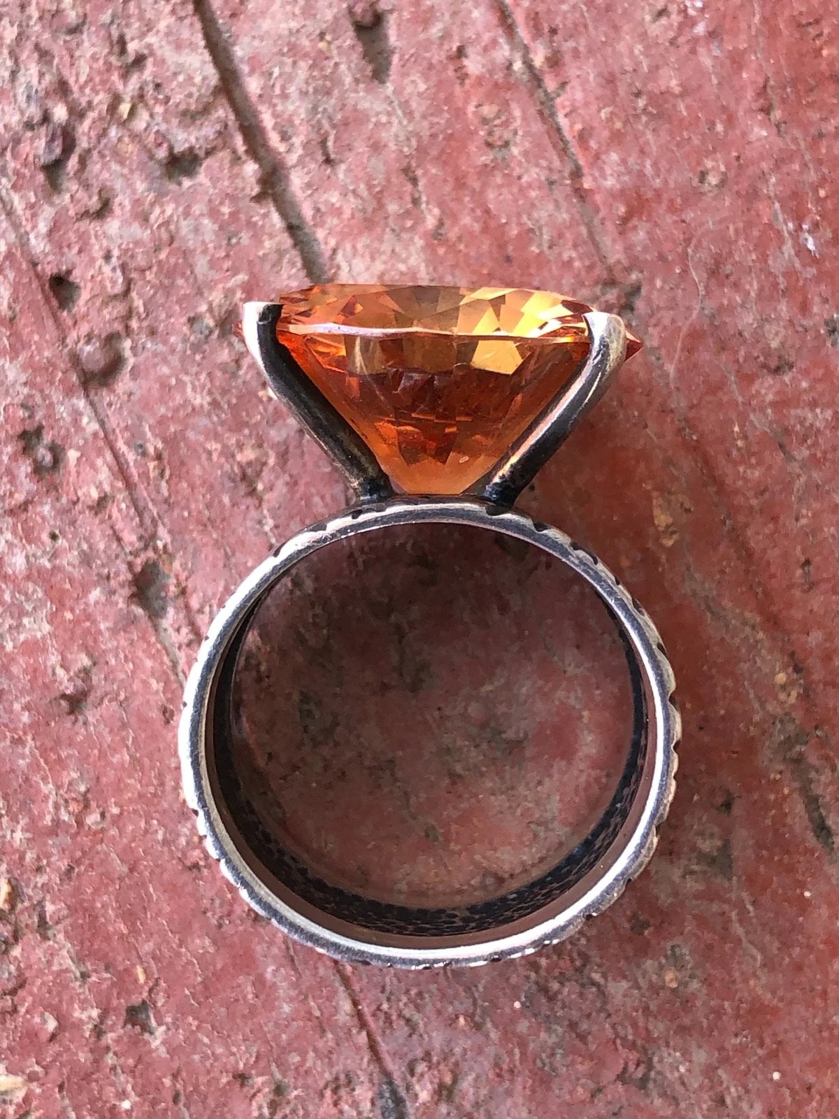 80s Vintage Statement Ring Topaz Glass Sz 7. 5 By Artisan - Image 7