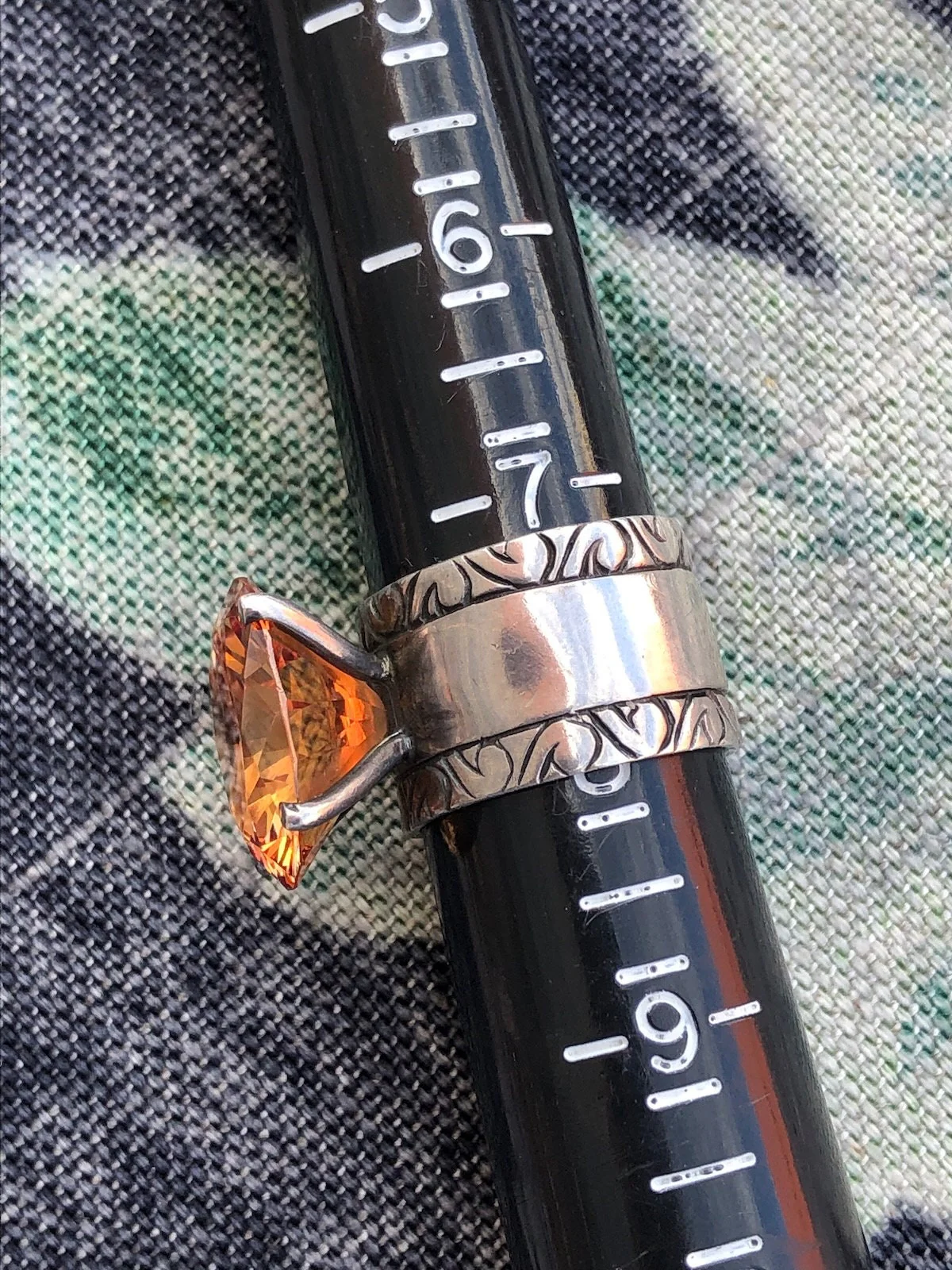 80s Vintage Statement Ring Topaz Glass Sz 7. 5 By Artisan - Image 9