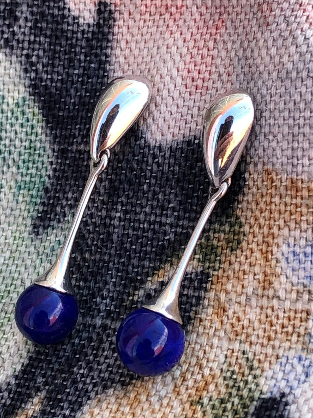 80s Vintage Sterling Blue Lapis Drop Earrings Pierced - Image 3