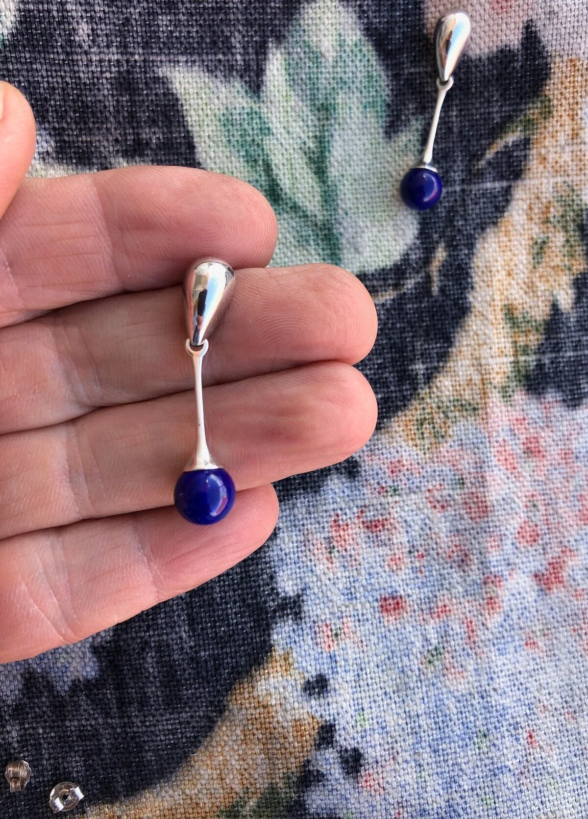 80s Vintage Sterling Blue Lapis Drop Earrings Pierced - Image 5