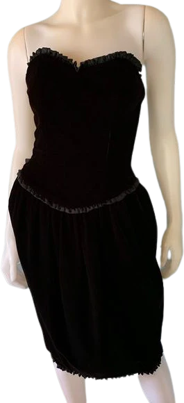 Vintage 80s Strapless Velvet Dress Cocktail Party Lbd by Ann Taylor
