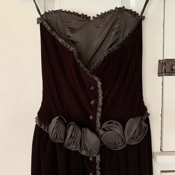 Vintage 80s Strapless Velvet Dress Cocktail Party Lbd by Ann Taylor - Image 11