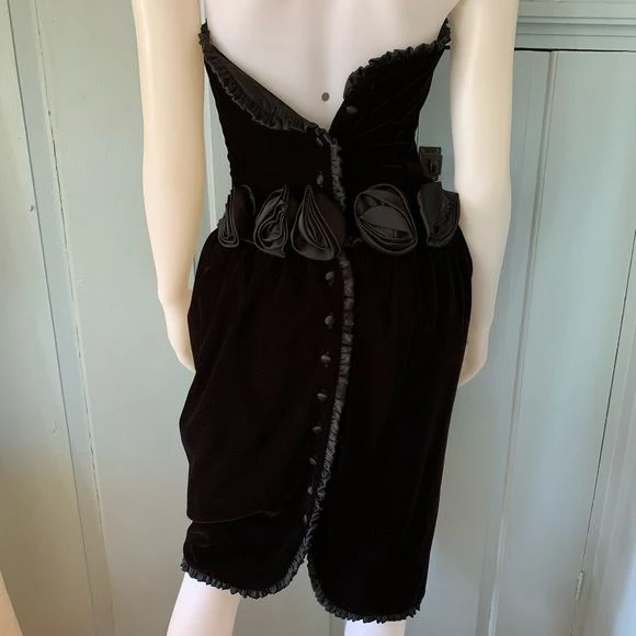 Vintage 80s Strapless Velvet Dress Cocktail Party Lbd by Ann Taylor - Image 4