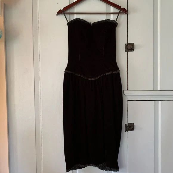 Vintage 80s Strapless Velvet Dress Cocktail Party Lbd by Ann Taylor - Image 7