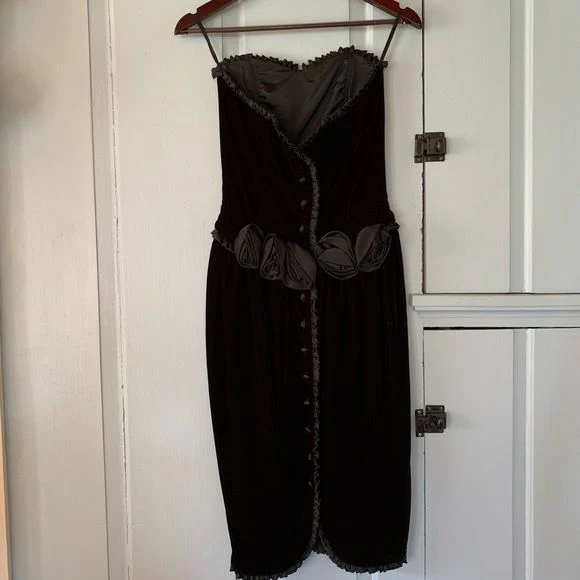 Vintage 80s Strapless Velvet Dress Cocktail Party Lbd by Ann Taylor - Image 9