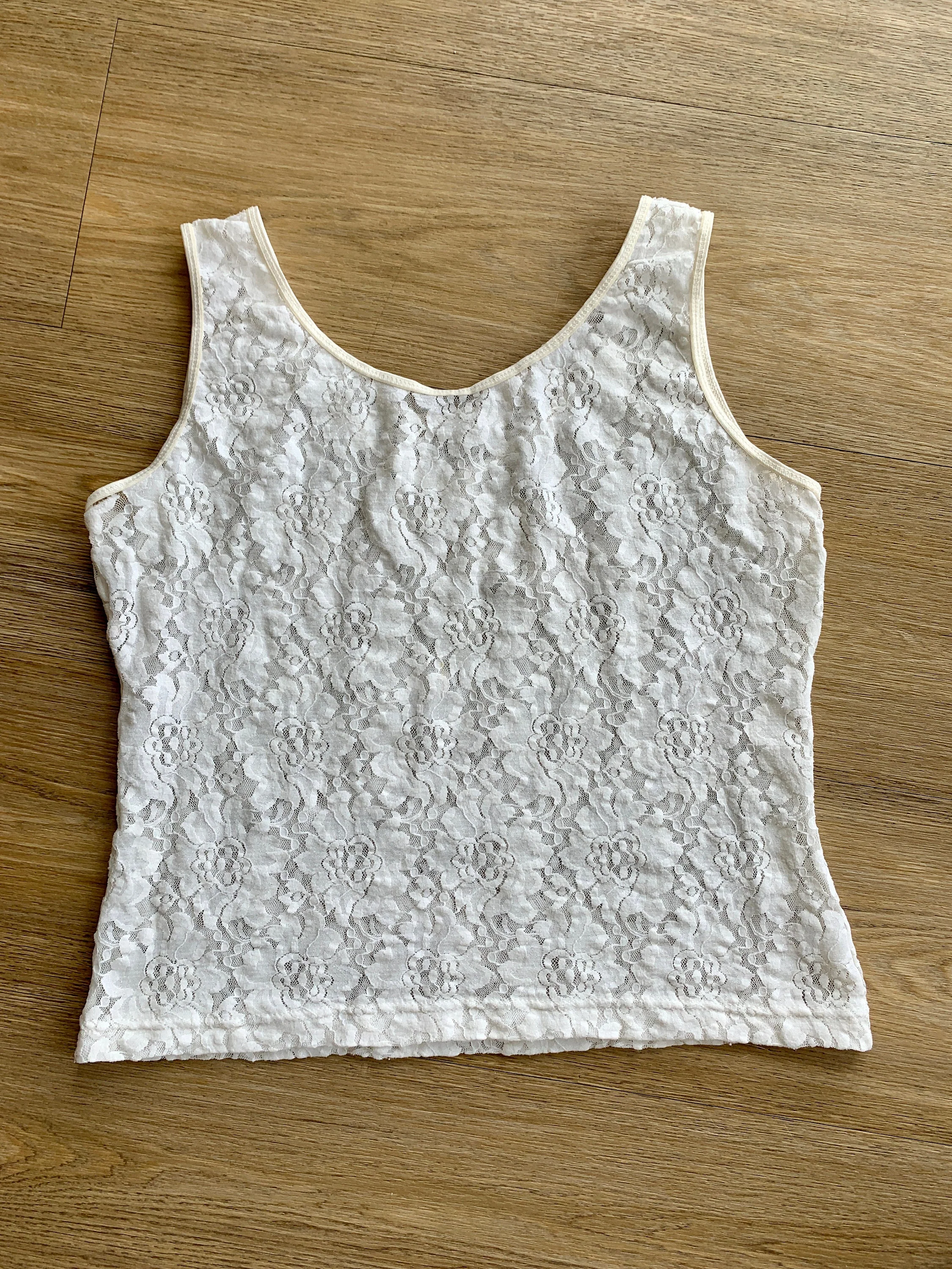 Vintage 80s Stretch Lace Camisole Top Sz M / L - Image 2