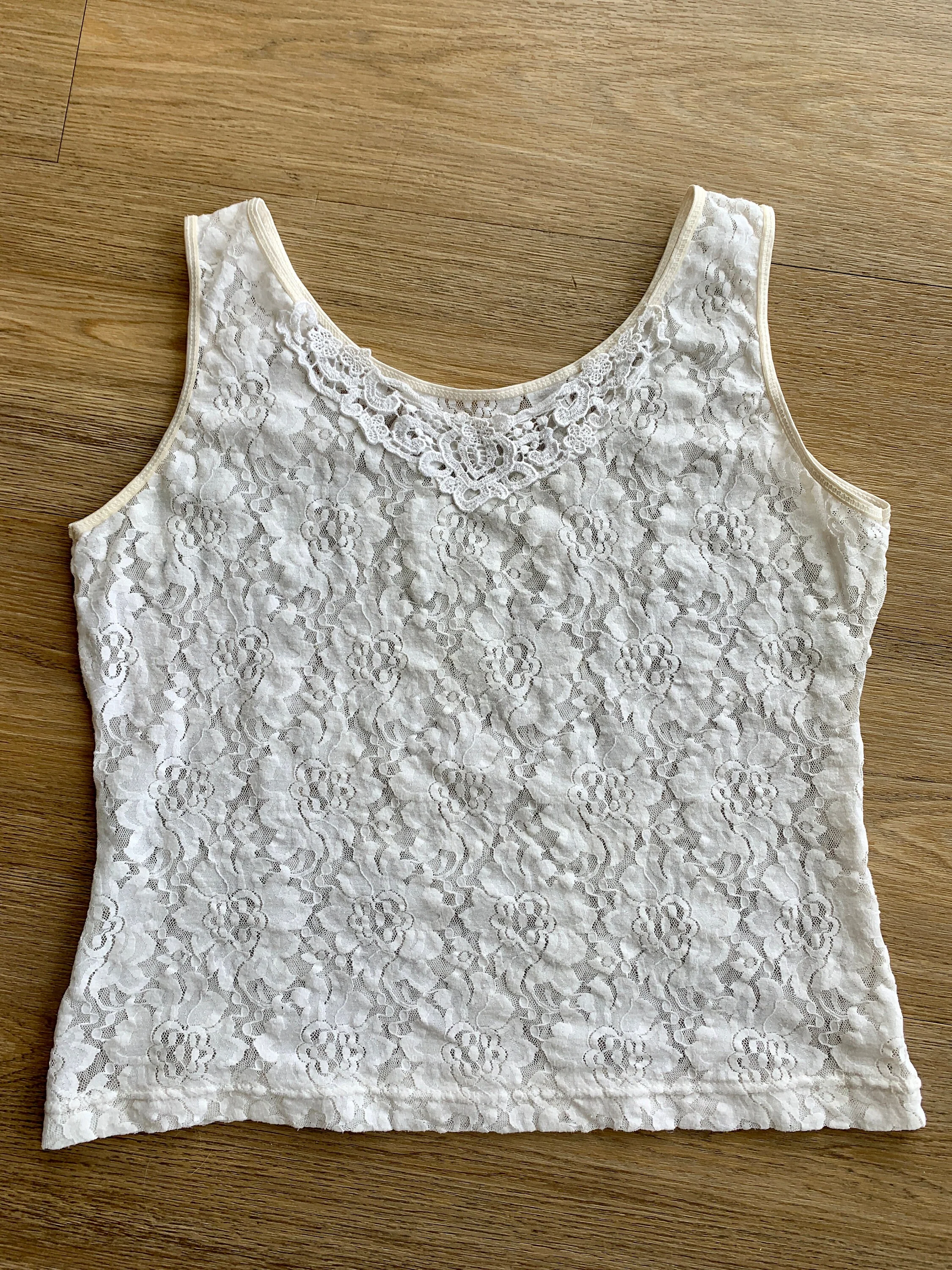 Vintage 80s Stretch Lace Camisole Top Sz M / L - Image 3