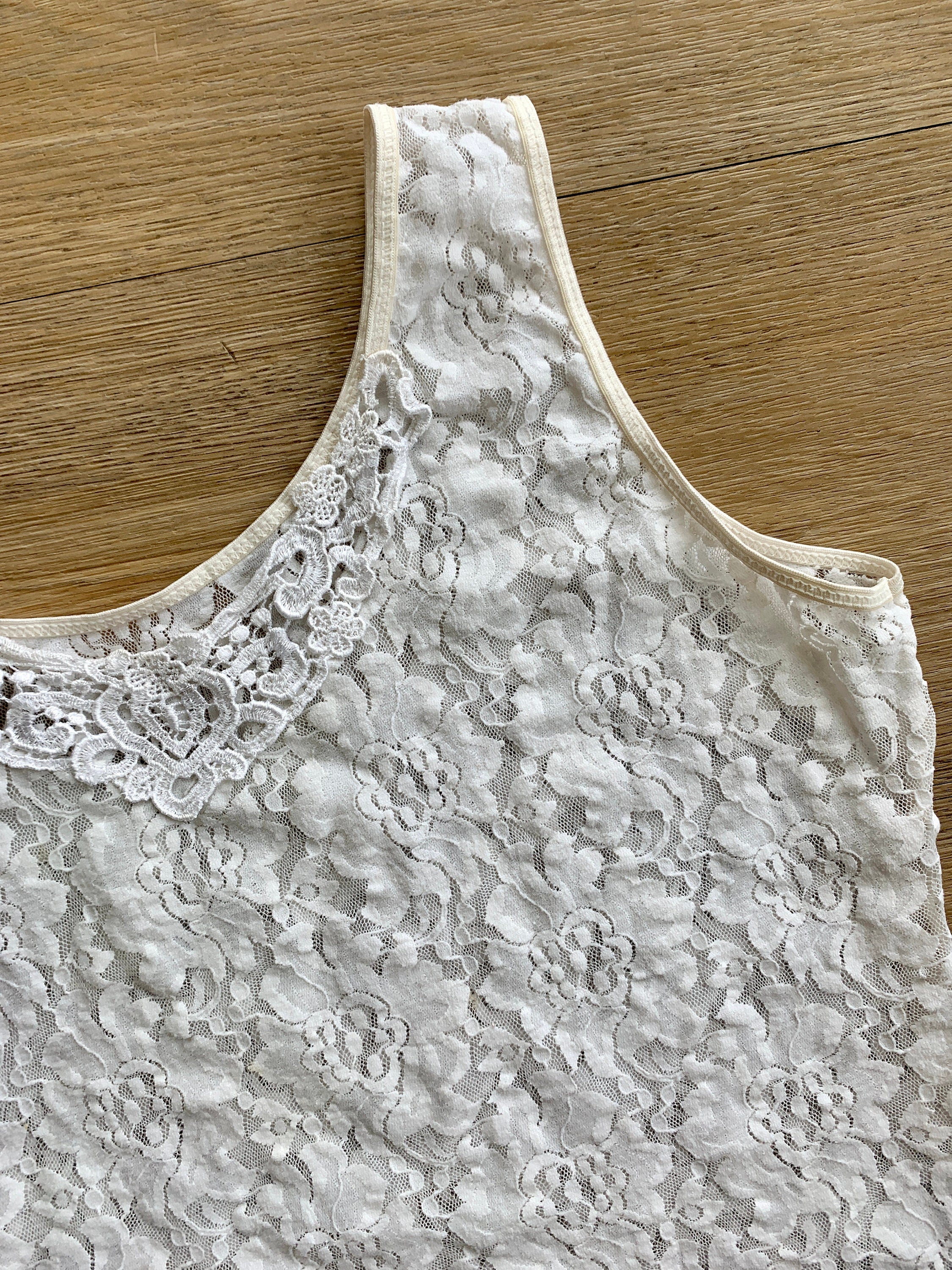 Vintage 80s Stretch Lace Camisole Top Sz M / L - Image 4