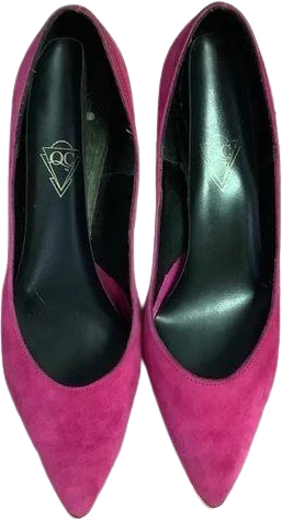 Vintage 80s Suede Hot Pink Metal Pointed Toe Heels by QC