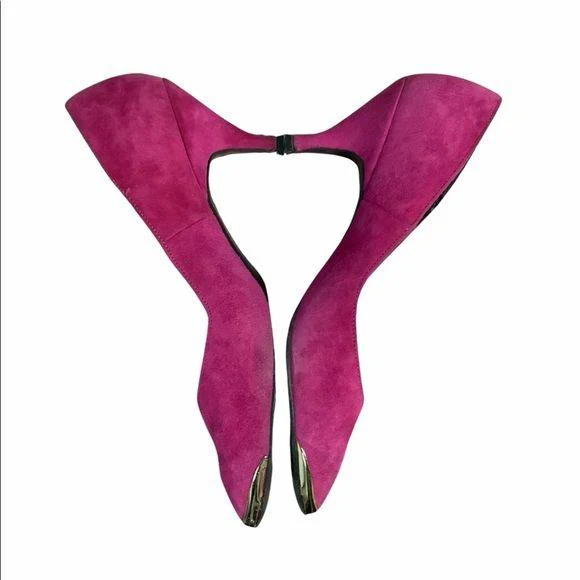 Vintage 80s Suede Hot Pink Metal Pointed Toe Heels by QC - Image 4