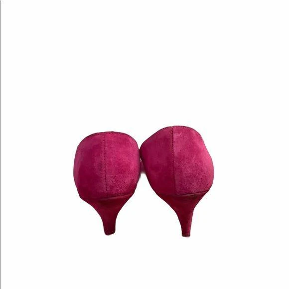 Vintage 80s Suede Hot Pink Metal Pointed Toe Heels by QC - Image 6