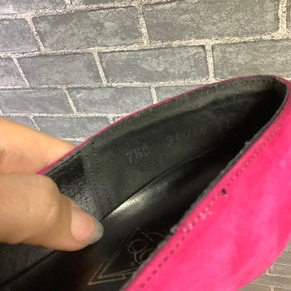 Vintage 80s Suede Hot Pink Metal Pointed Toe Heels by QC - Image 8
