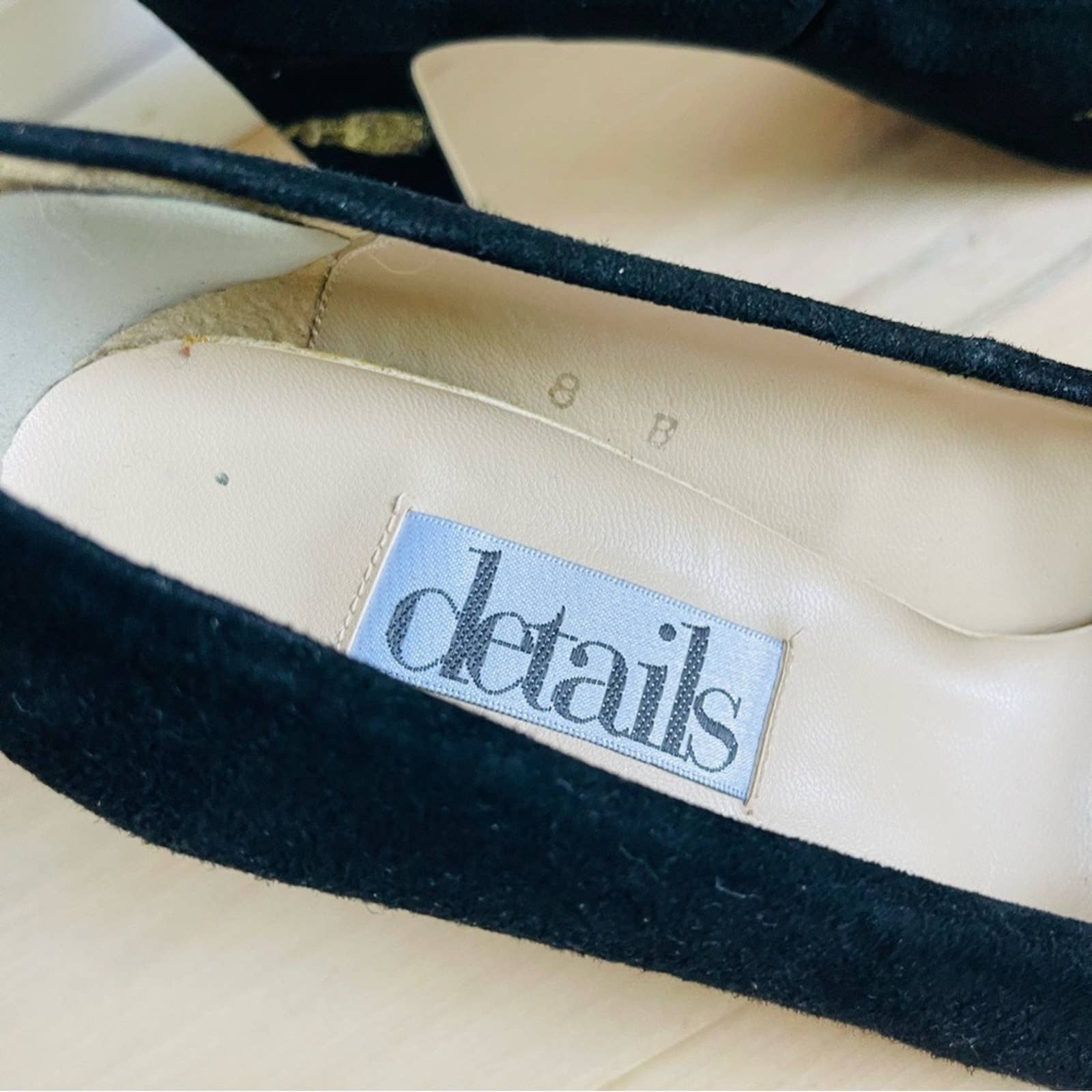 Vintage 80s Suede Pumps Black with Gold Rope Embroidery by Authentic Original  Style - Image 3