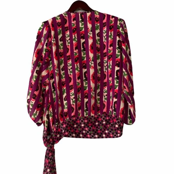 Vintage 80s Sunset Gor Lee Print Peasant Blouse Purple Multi Print - Image 2