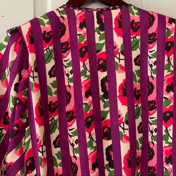 Vintage 80s Sunset Gor Lee Print Peasant Blouse Purple Multi Print - Image 8