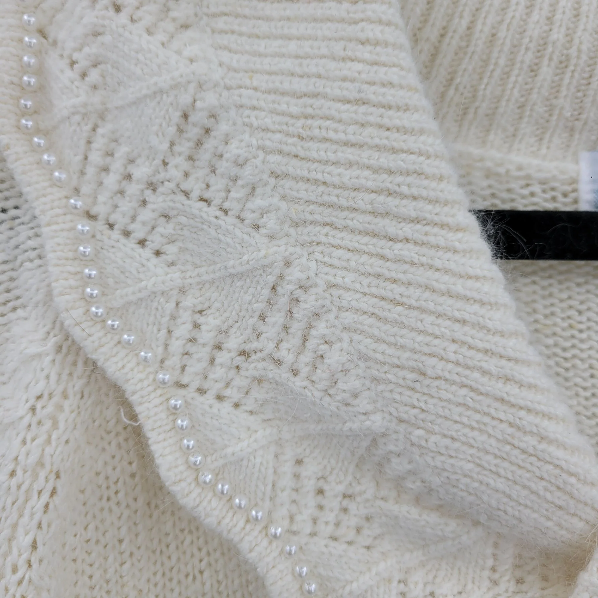 Vintage 80s Sweater Angora Silk Scalloped Beaded Bow Shawl Collar Vanilla M by Bramble Lane - Image 5