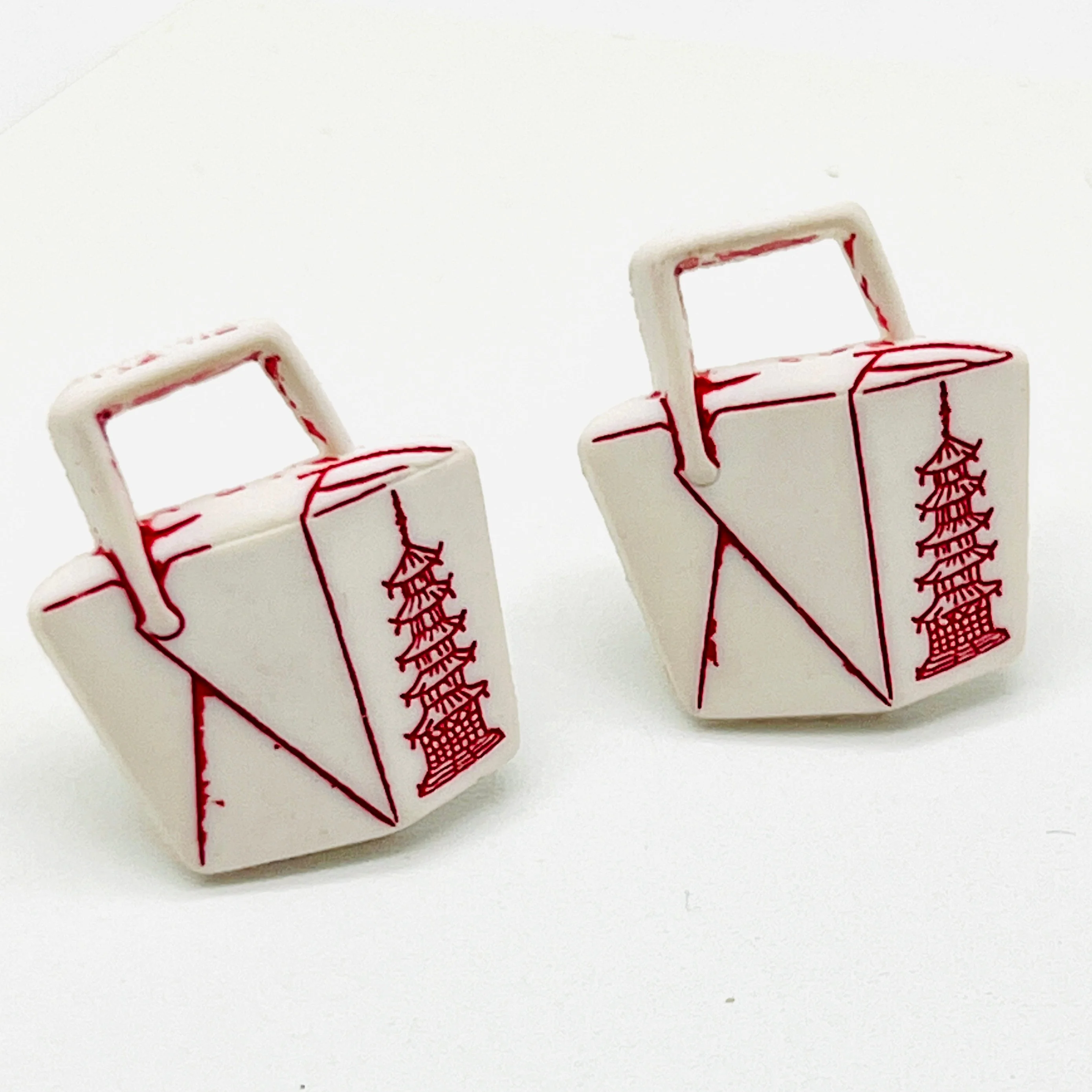 Vintage 80s Takeout Box Earrings 80s Novelty Earrings, 80s Plastic Earrings, 80s Food Takeout Earrings, 80s Unique Earrings, 80s Kitsch - Image 2