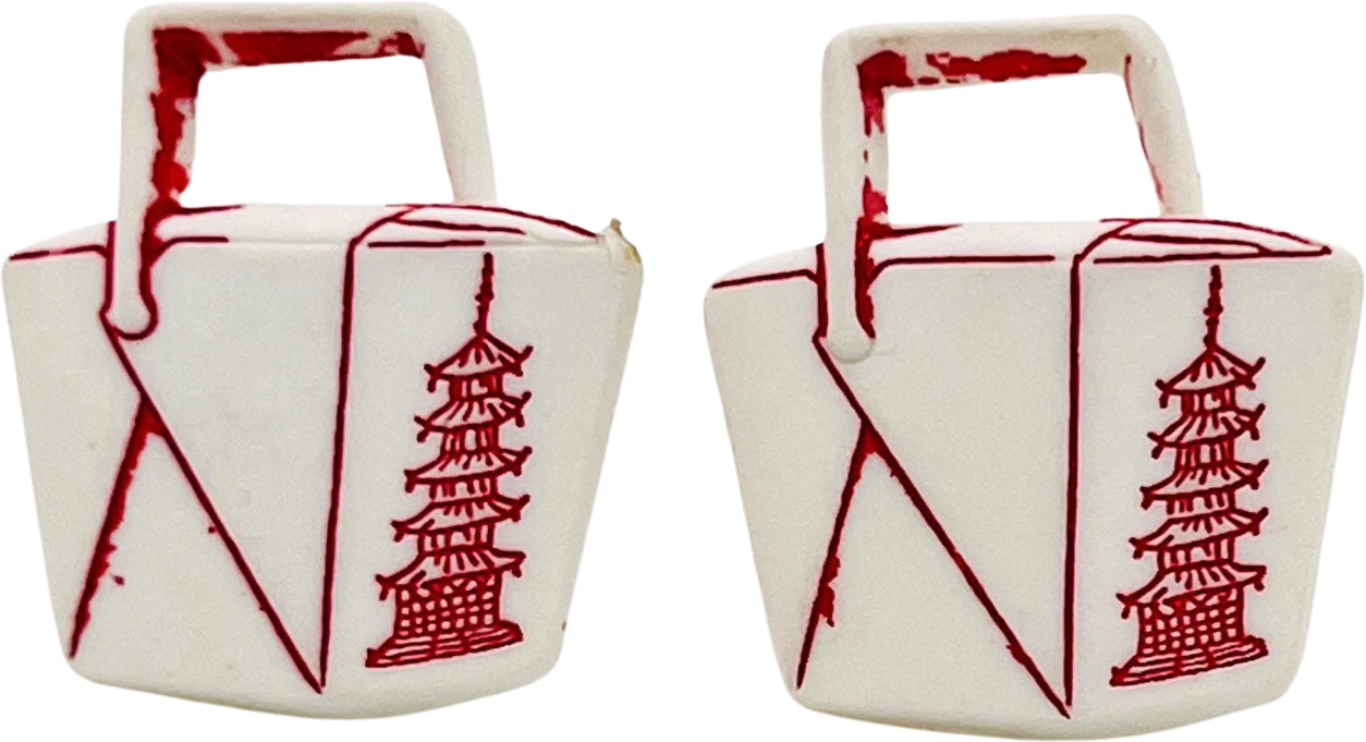 Vintage 80s Takeout Box Earrings 80s Novelty Earrings, 80s Plastic Earrings, 80s Food Takeout Earrings, 80s Unique Earrings, 80s Kitsch